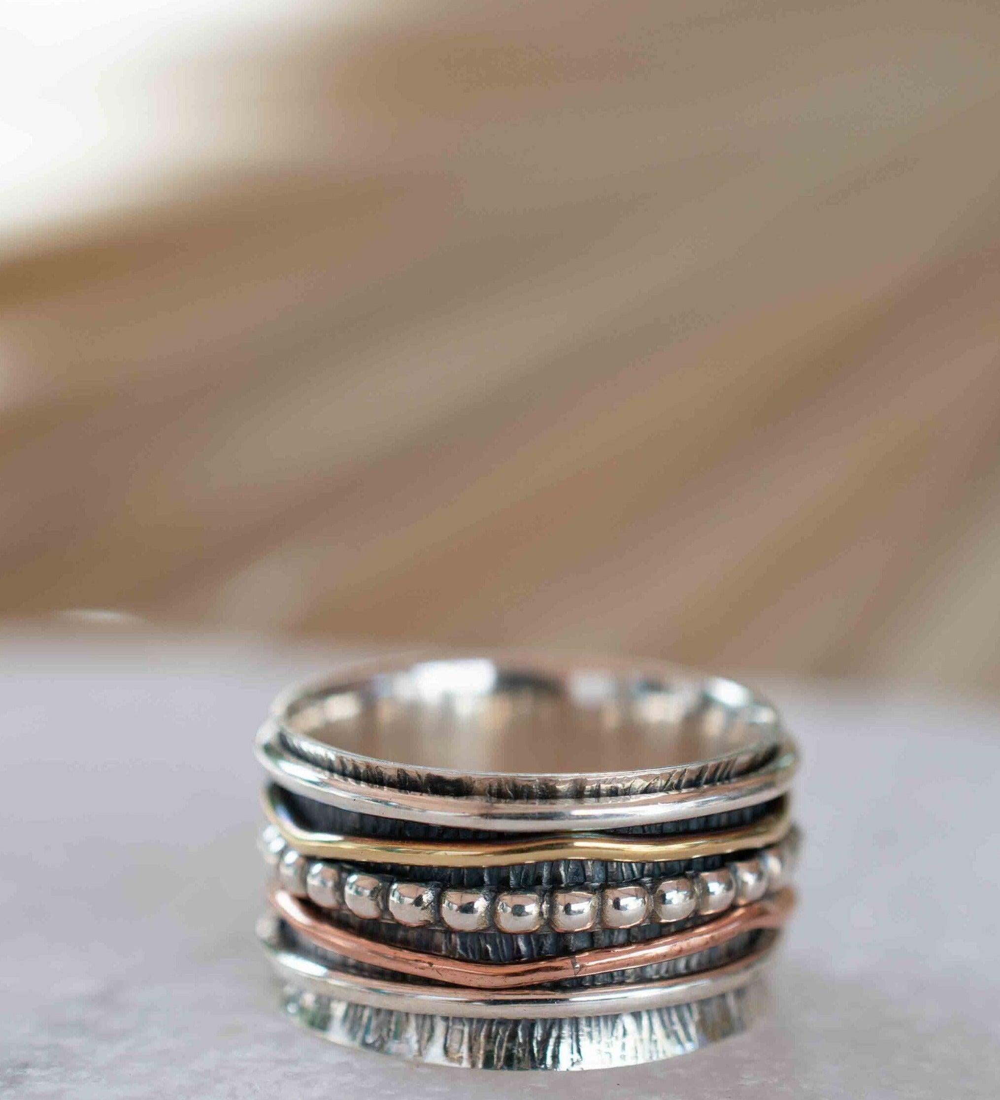 Meditation Ring ~ Spinner Ring~ Spinning ~ Yoga~ Anxiety ~ Anti Stress ~ Thin Band ~ Sterling Silver 925 ~Handmade ~Copper ~Bronze ~MS031