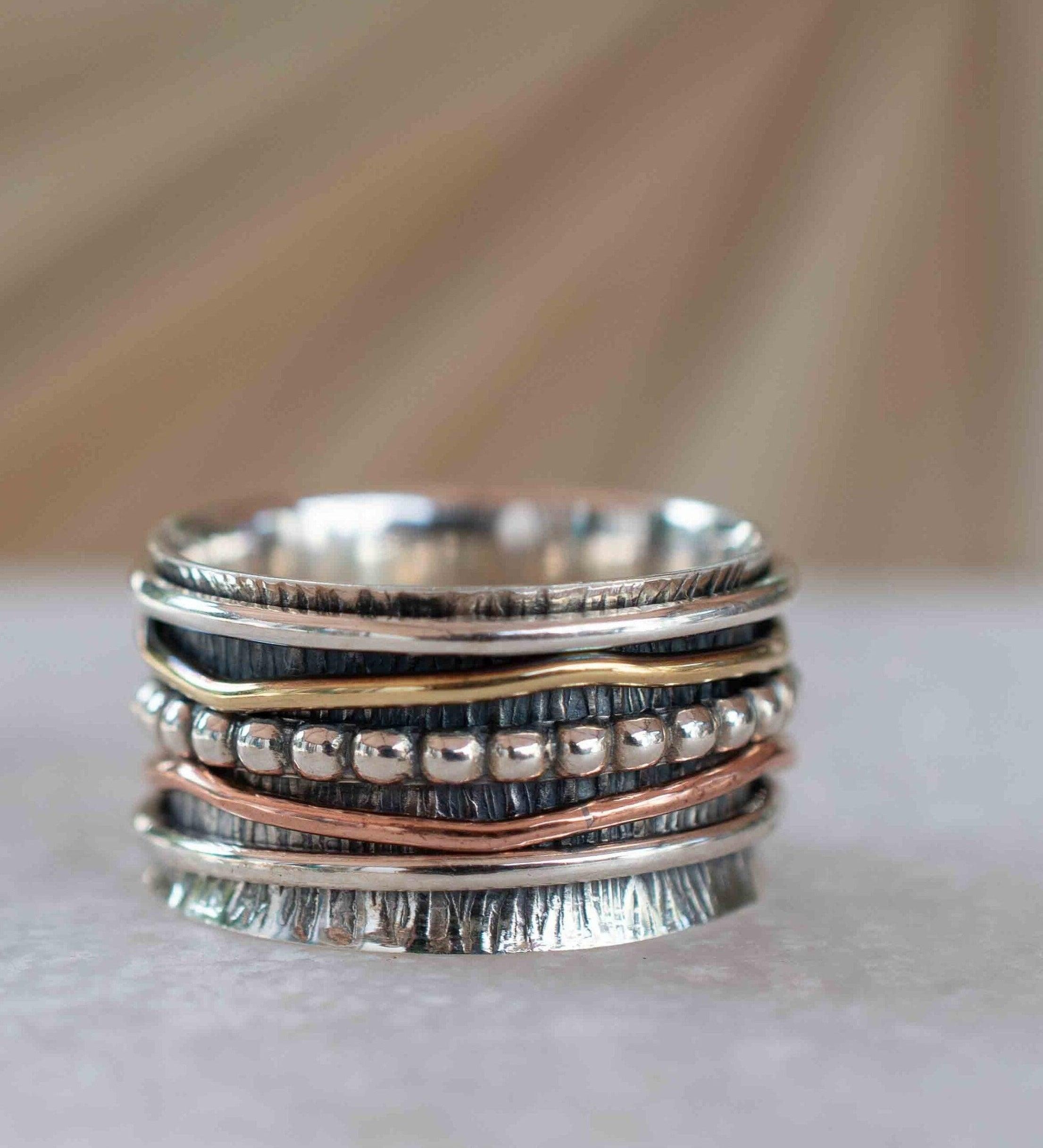 Meditation Ring ~ Spinner Ring~ Spinning ~ Yoga~ Anxiety ~ Anti Stress ~ Thin Band ~ Sterling Silver 925 ~Handmade ~Copper ~Bronze ~MS031