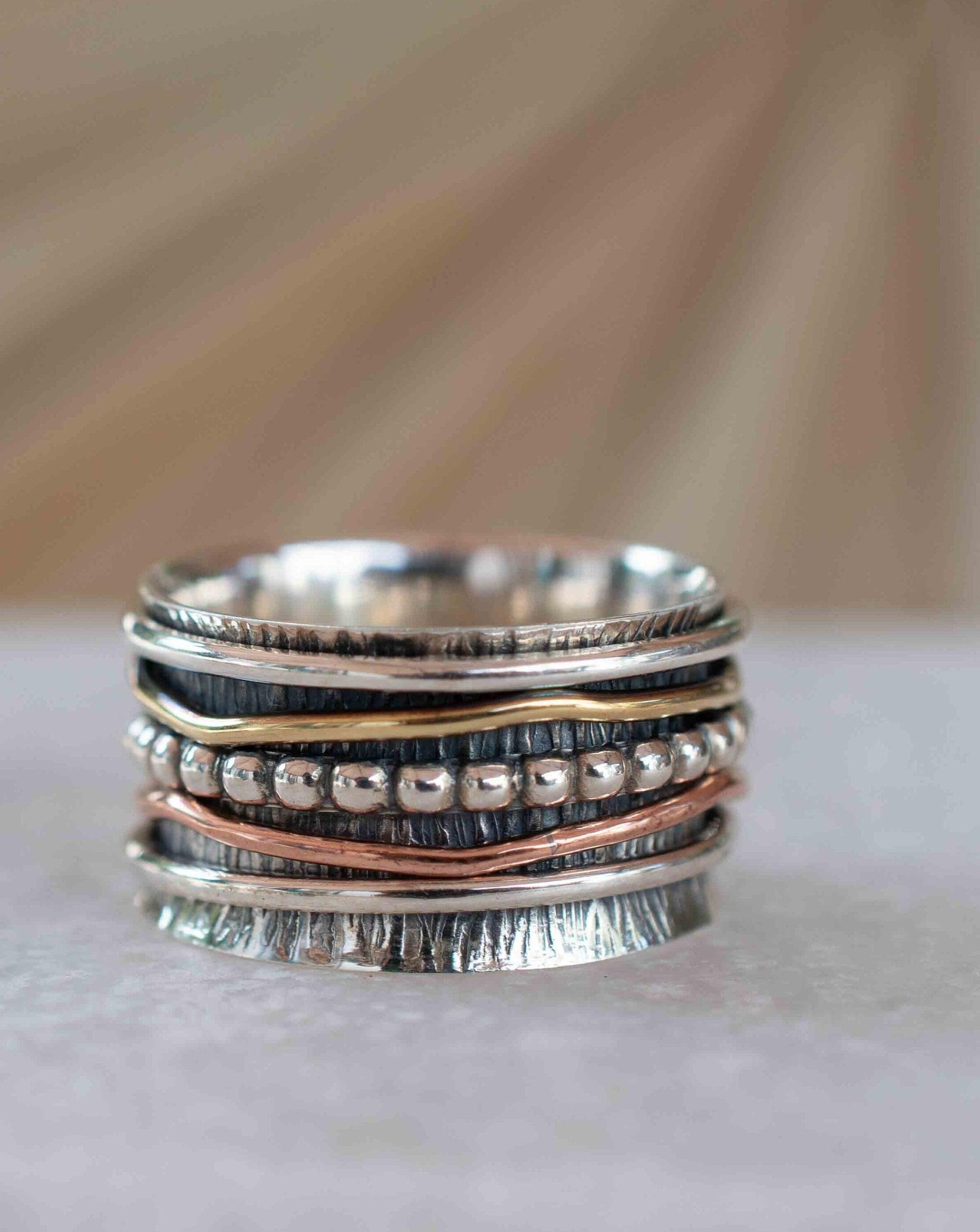 Meditation Ring ~ Spinner Ring~ Spinning ~ Yoga~ Anxiety ~ Anti Stress ~ Thin Band ~ Sterling Silver 925 ~Handmade ~Copper ~Bronze ~MS031