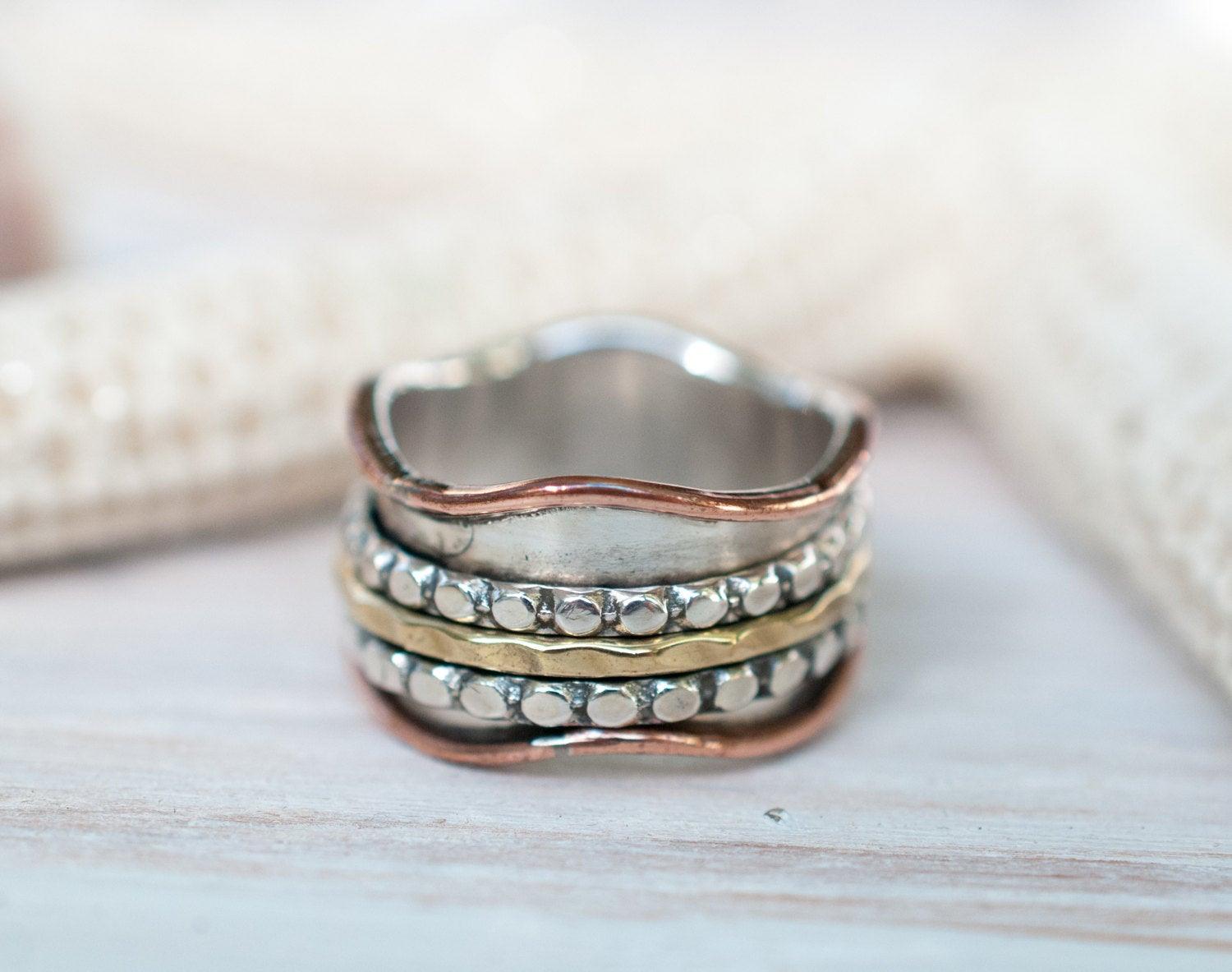 Meditation Ring ~ Sterling Silver 925 & Copper & Bronze ~MS005 - Maresia Jewelry