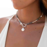 Mixed Stones Shell necklace~ Sterling Silver 925 ~ Choker ~ Jewelry ~ Gift For Her ~ Minimalist~ Handmade MN094
