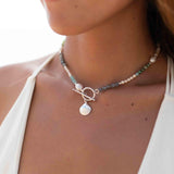 Mixed Stones Shell necklace~ Sterling Silver 925 ~ Choker ~ Jewelry ~ Gift For Her ~ Minimalist~ Handmade MN094