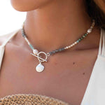 Mixed Stones Shell necklace~ Sterling Silver 925 ~ Choker ~ Jewelry ~ Gift For Her ~ Minimalist~ Handmade MN094