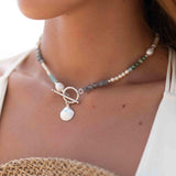 Mixed Stones Shell necklace~ Sterling Silver 925 ~ Choker ~ Jewelry ~ Gift For Her ~ Minimalist~ Handmade MN094