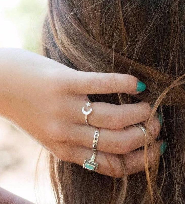 Moon and Star Ring ~Sterling Silver 925 ~ SMR008 - Maresia Jewelry