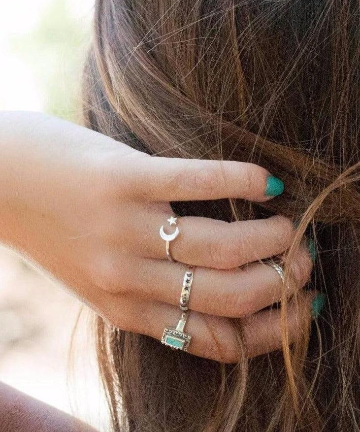 Moon and Star Ring ~Sterling Silver 925 ~ SMR008 - Maresia Jewelry