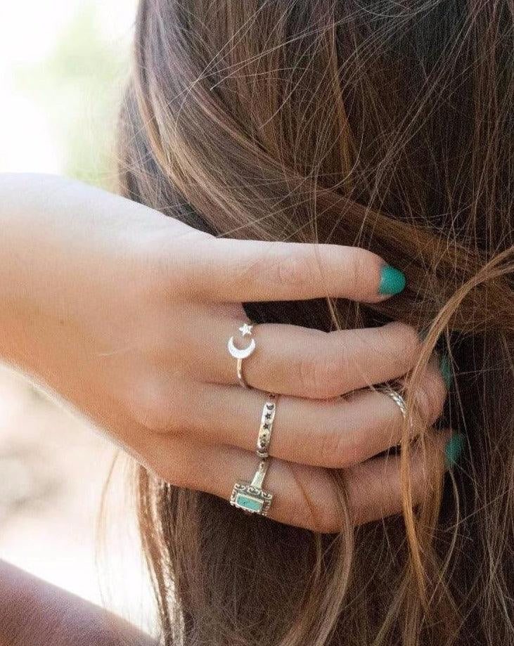 Moon and Star Ring ~Sterling Silver 925 ~ SMR008 - Maresia Jewelry