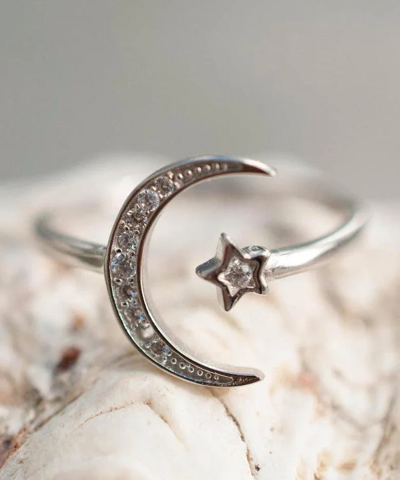 Moon and Star Ring ~ Sterling Silver 925~SMR015 - Maresia Jewelry
