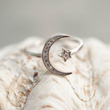Moon and Star Ring ~ Sterling Silver 925~SMR015 - Maresia Jewelry