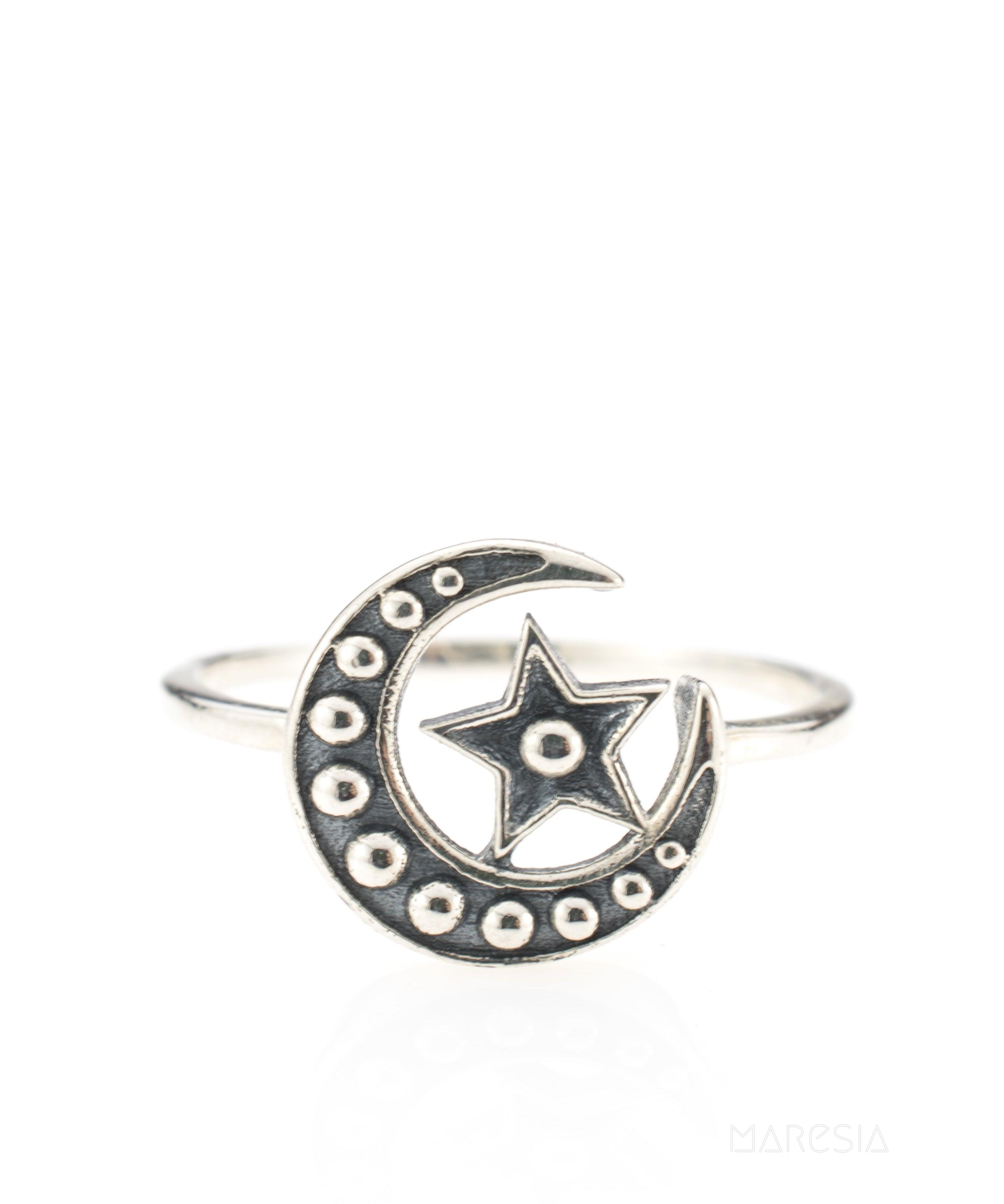 Moon & Star Ring~ Sterling Silver 925~ SMR - Maresia Jewelry