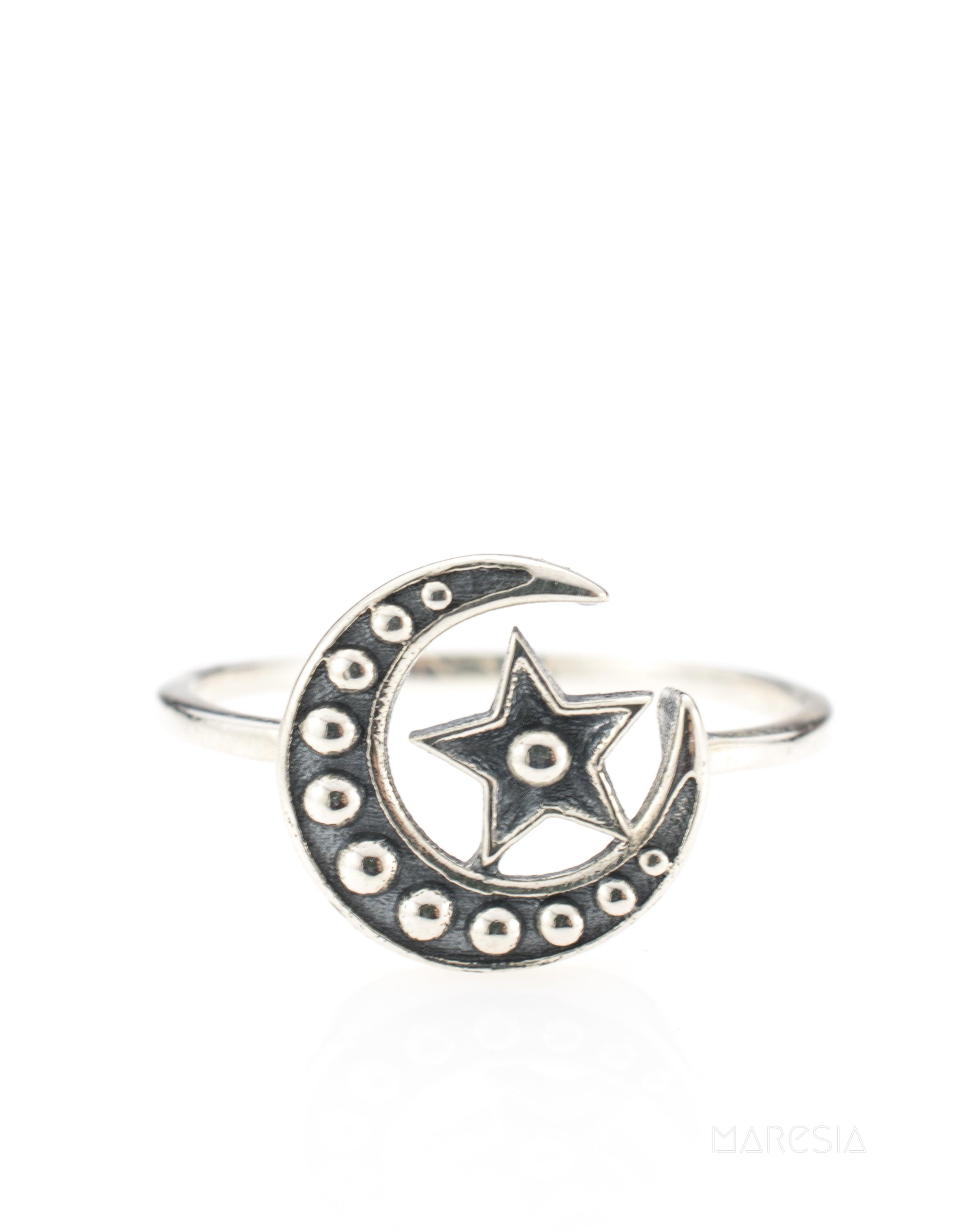 Moon & Star Ring~ Sterling Silver 925~ SMR - Maresia Jewelry