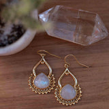 Moonstone 18k Gold Plated Earrings ~ Gemstone ~ Dangle Earrings ~Boho design ~ Handmade ~ Jewelry ~ Gift for her ~ ME185