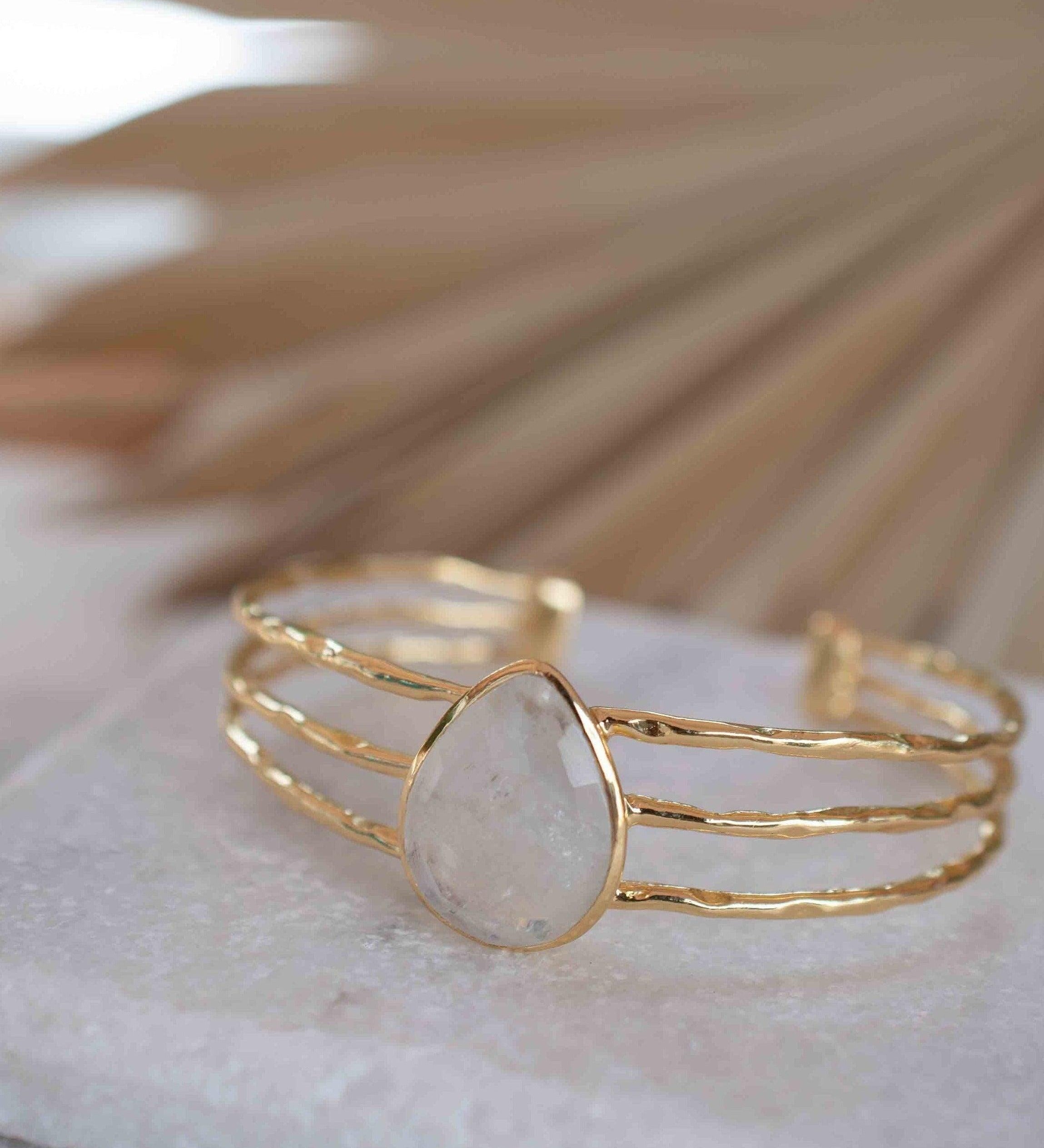 Moonstone Adjustable Bracelet ~ Gold Plated 18k ~ Handmade ~Statement  Hippie ~Bohemian ~Jewelry ~Gift For Her ~Gemstone ~Body MB047