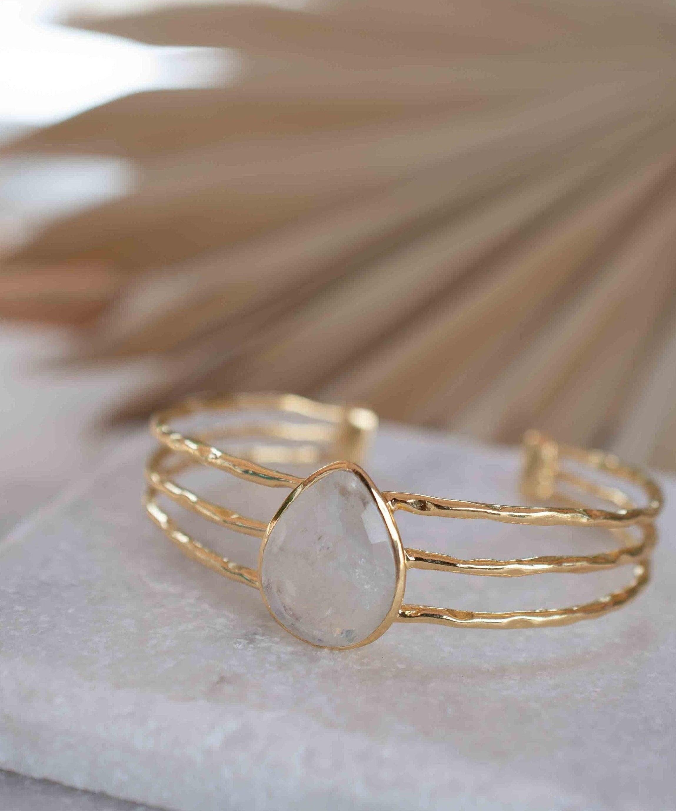 Moonstone Adjustable Bracelet ~ Gold Plated 18k ~ Handmade ~Statement  Hippie ~Bohemian ~Jewelry ~Gift For Her ~Gemstone ~Body MB047