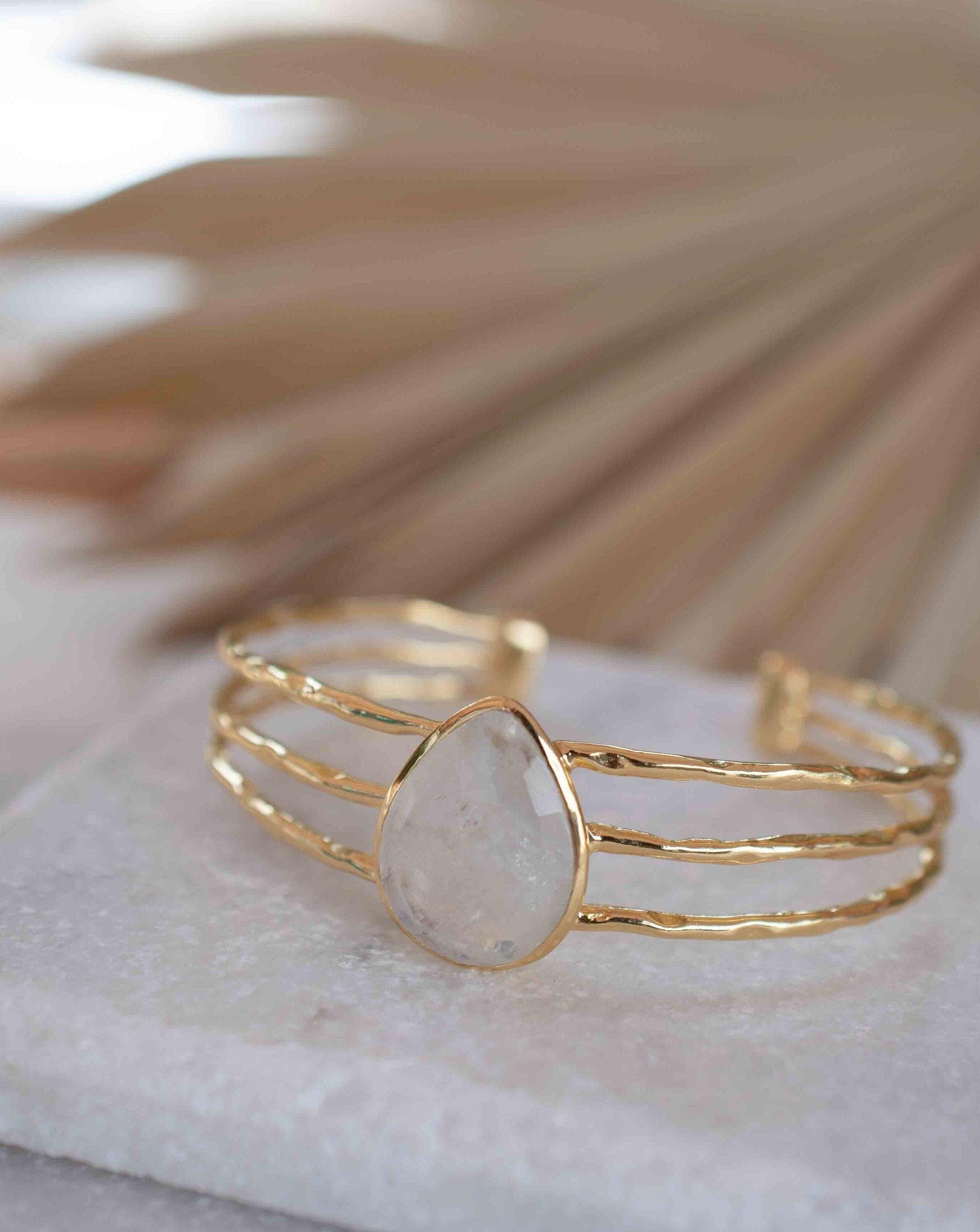 Moonstone Adjustable Bracelet ~ Gold Plated 18k ~ Handmade ~Statement  Hippie ~Bohemian ~Jewelry ~Gift For Her ~Gemstone ~Body MB047