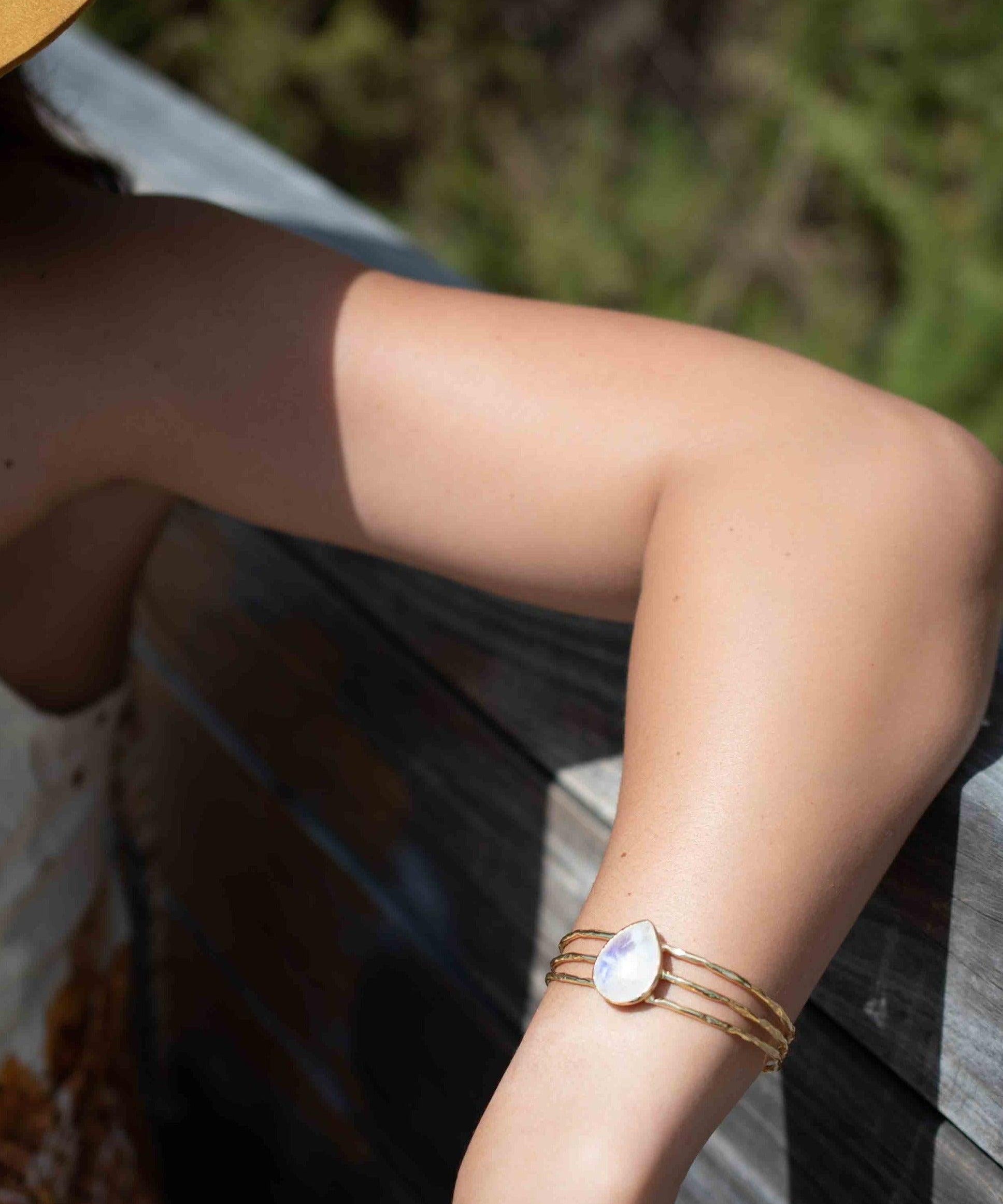 Moonstone Adjustable Bracelet ~ Gold Plated 18k ~ Handmade ~Statement  Hippie ~Bohemian ~Jewelry ~Gift For Her ~Gemstone ~Body MB047