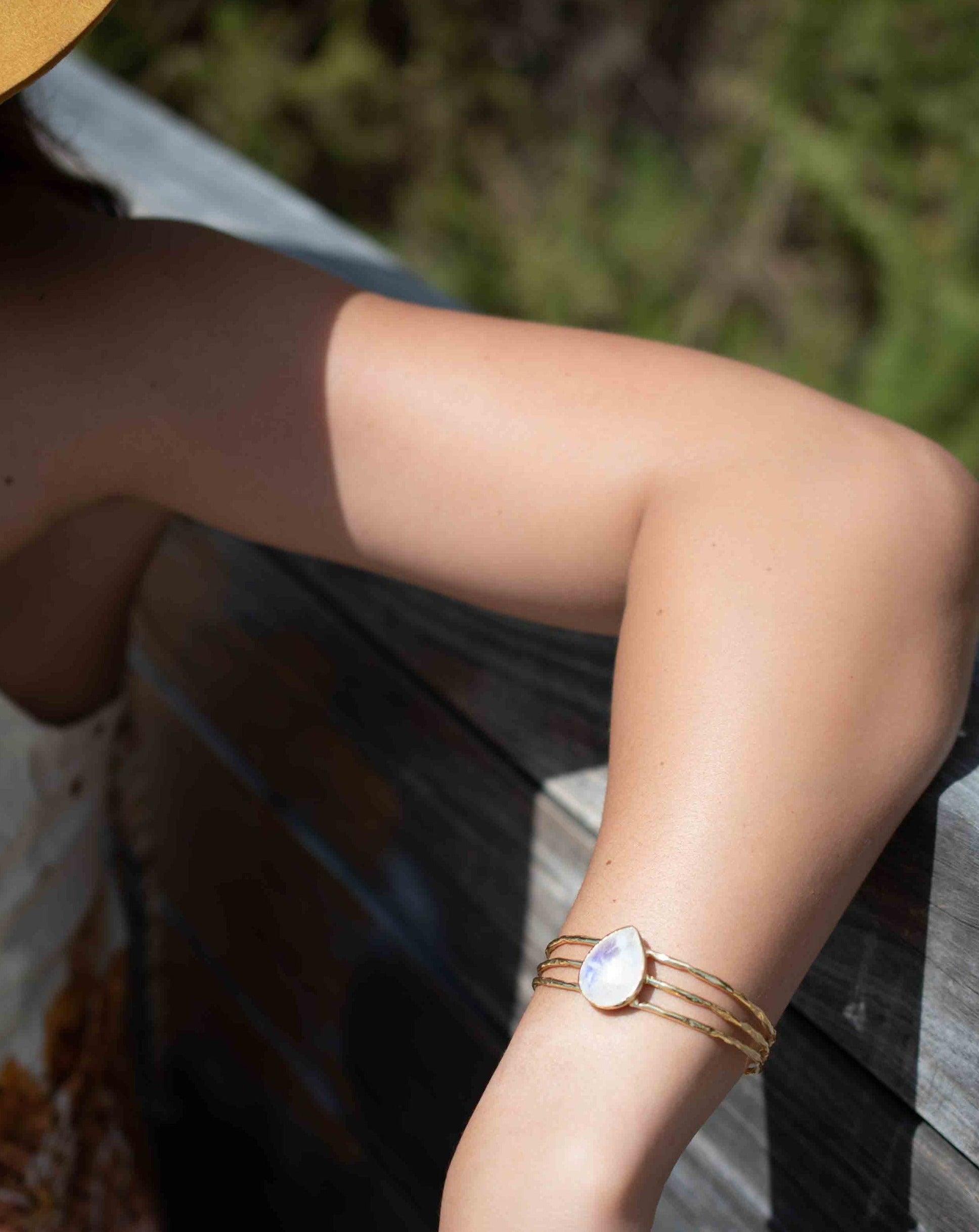 Moonstone Adjustable Bracelet ~ Gold Plated 18k ~ Handmade ~Statement  Hippie ~Bohemian ~Jewelry ~Gift For Her ~Gemstone ~Body MB047