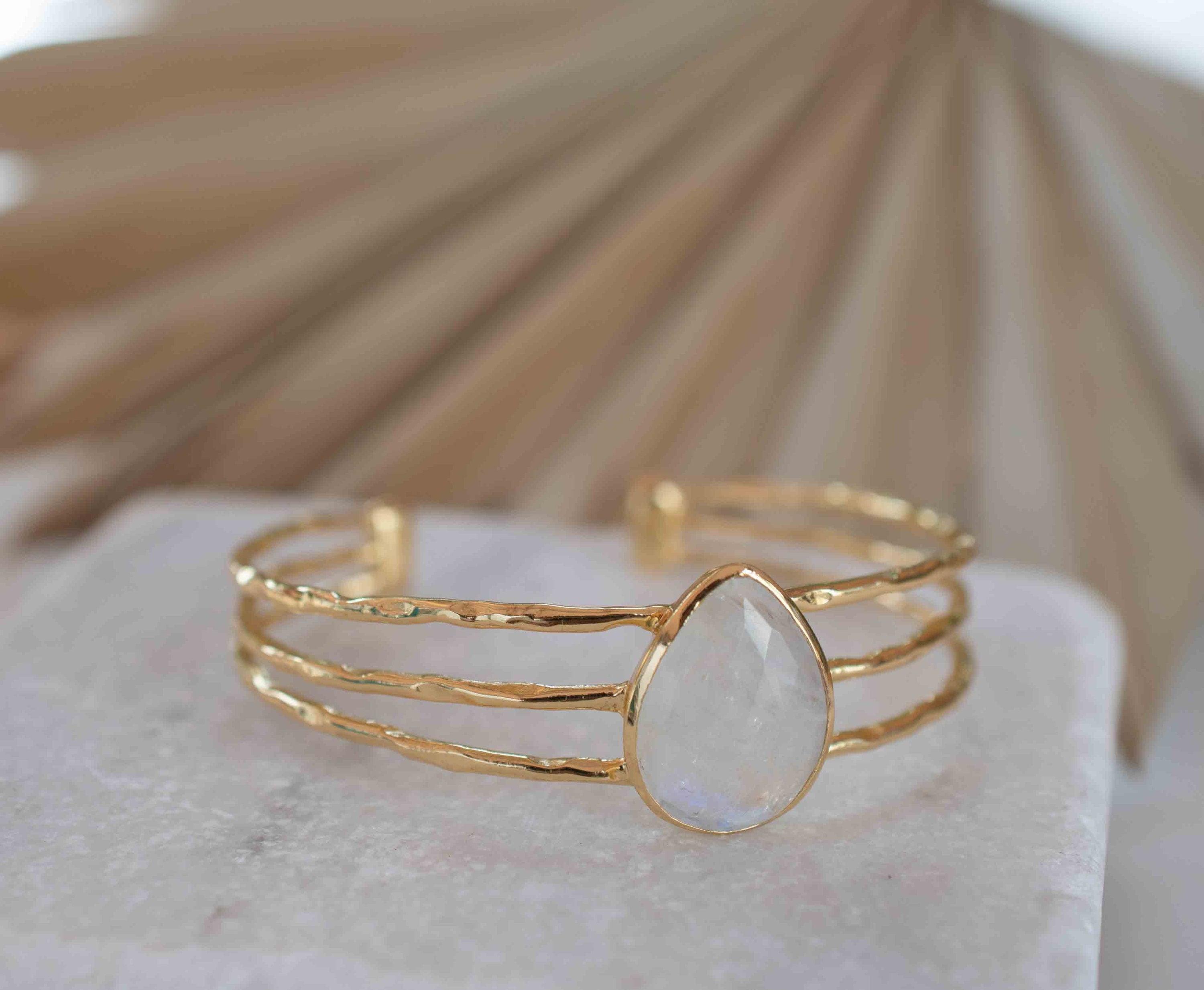 Moonstone Adjustable Bracelet ~ Gold Plated 18k ~ Handmade ~Statement  Hippie ~Bohemian ~Jewelry ~Gift For Her ~Gemstone ~Body MB047