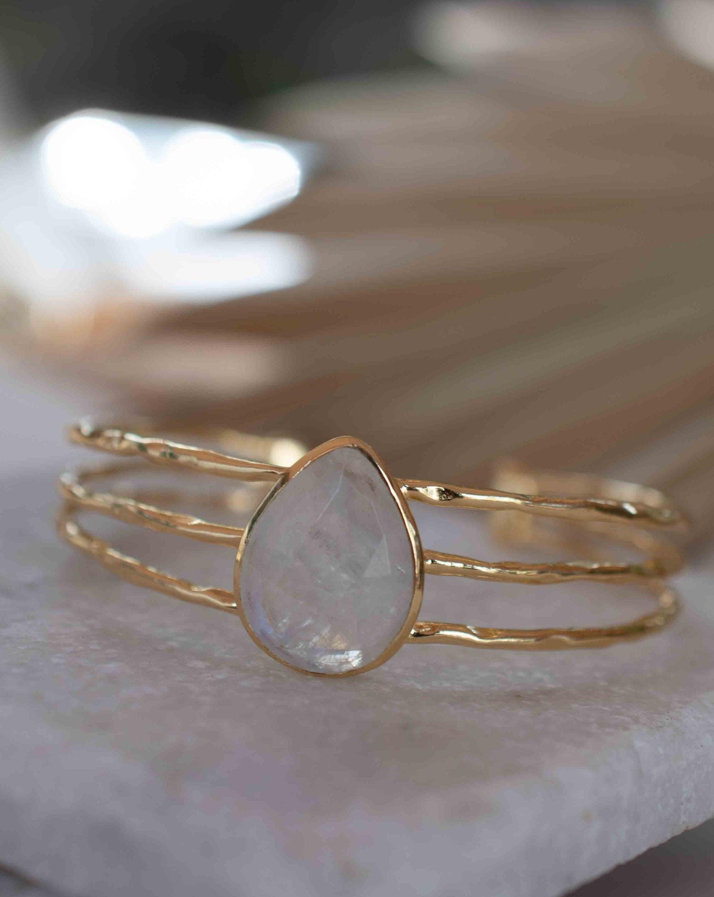 Moonstone Adjustable Bracelet ~ Gold Plated 18k ~ Handmade ~Statement  Hippie ~Bohemian ~Jewelry ~Gift For Her ~Gemstone ~Body MB047