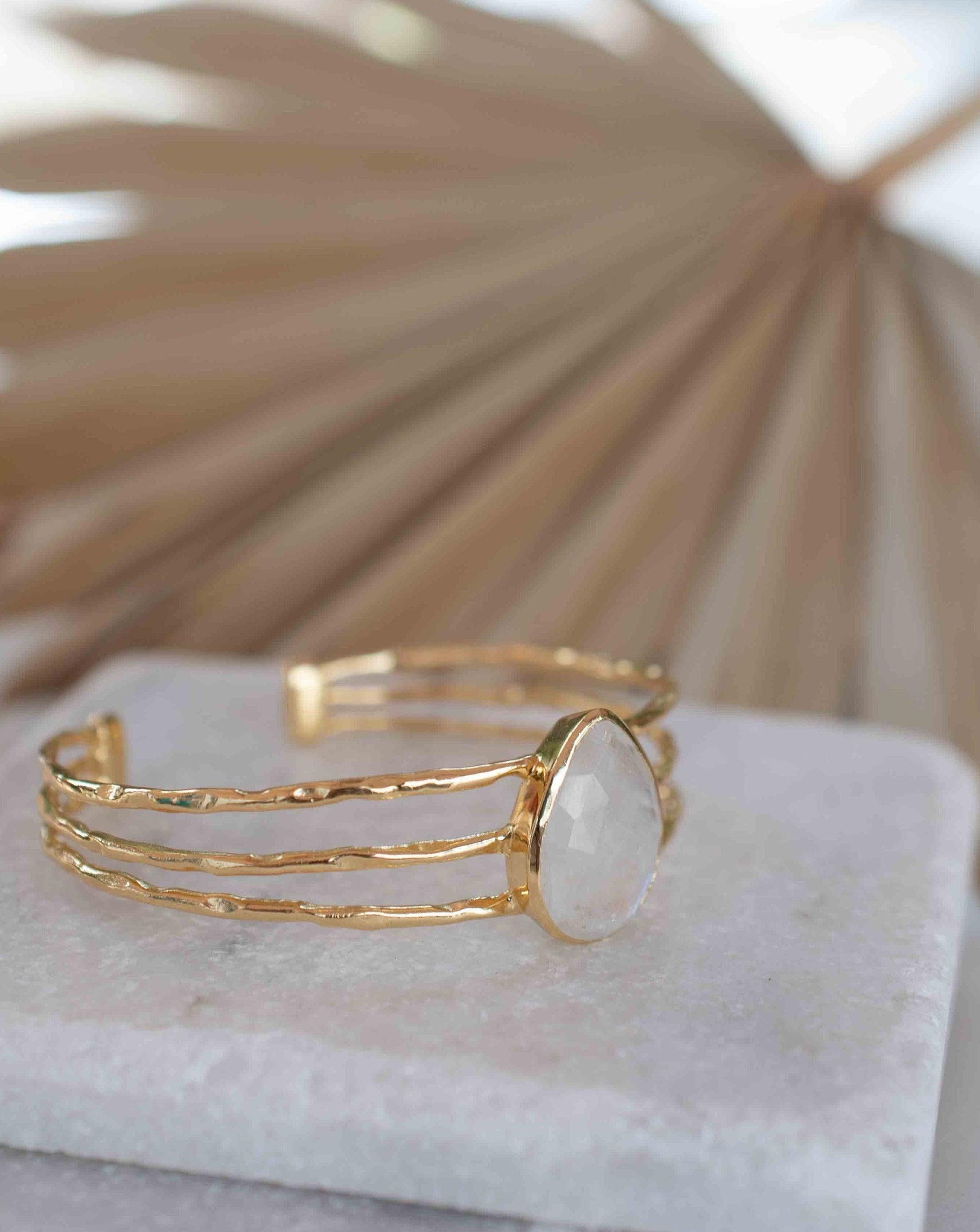 Moonstone Adjustable Bracelet ~ Gold Plated 18k ~ Handmade ~Statement  Hippie ~Bohemian ~Jewelry ~Gift For Her ~Gemstone ~Body MB047