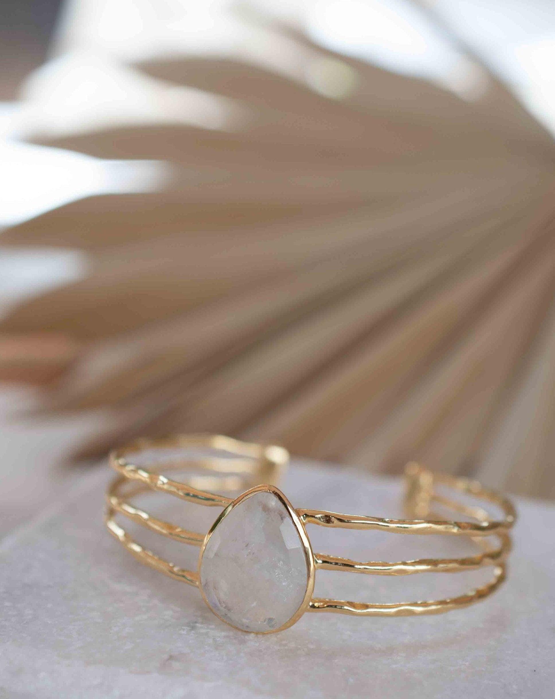 Moonstone Adjustable Bracelet ~ Gold Plated 18k ~ Handmade ~Statement  Hippie ~Bohemian ~Jewelry ~Gift For Her ~Gemstone ~Body MB047