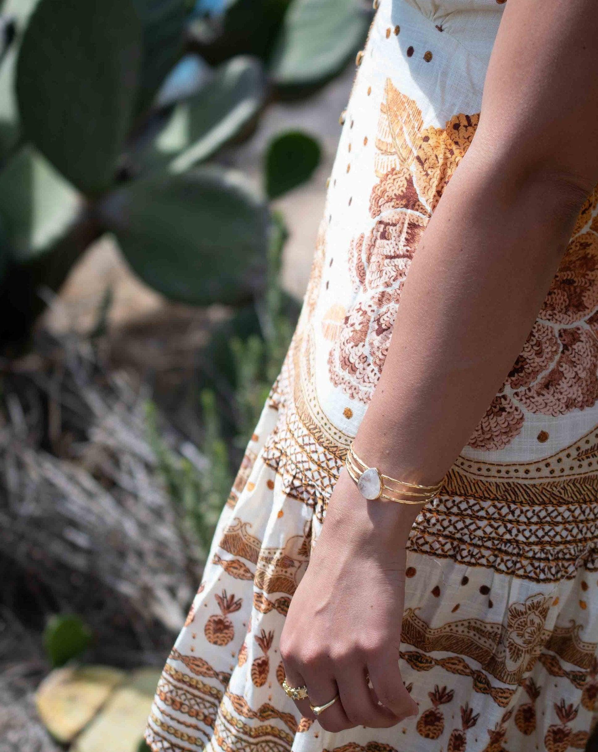 Moonstone Adjustable Bracelet ~ Gold Plated 18k ~ Handmade ~Statement  Hippie ~Bohemian ~Jewelry ~Gift For Her ~Gemstone ~Body MB047
