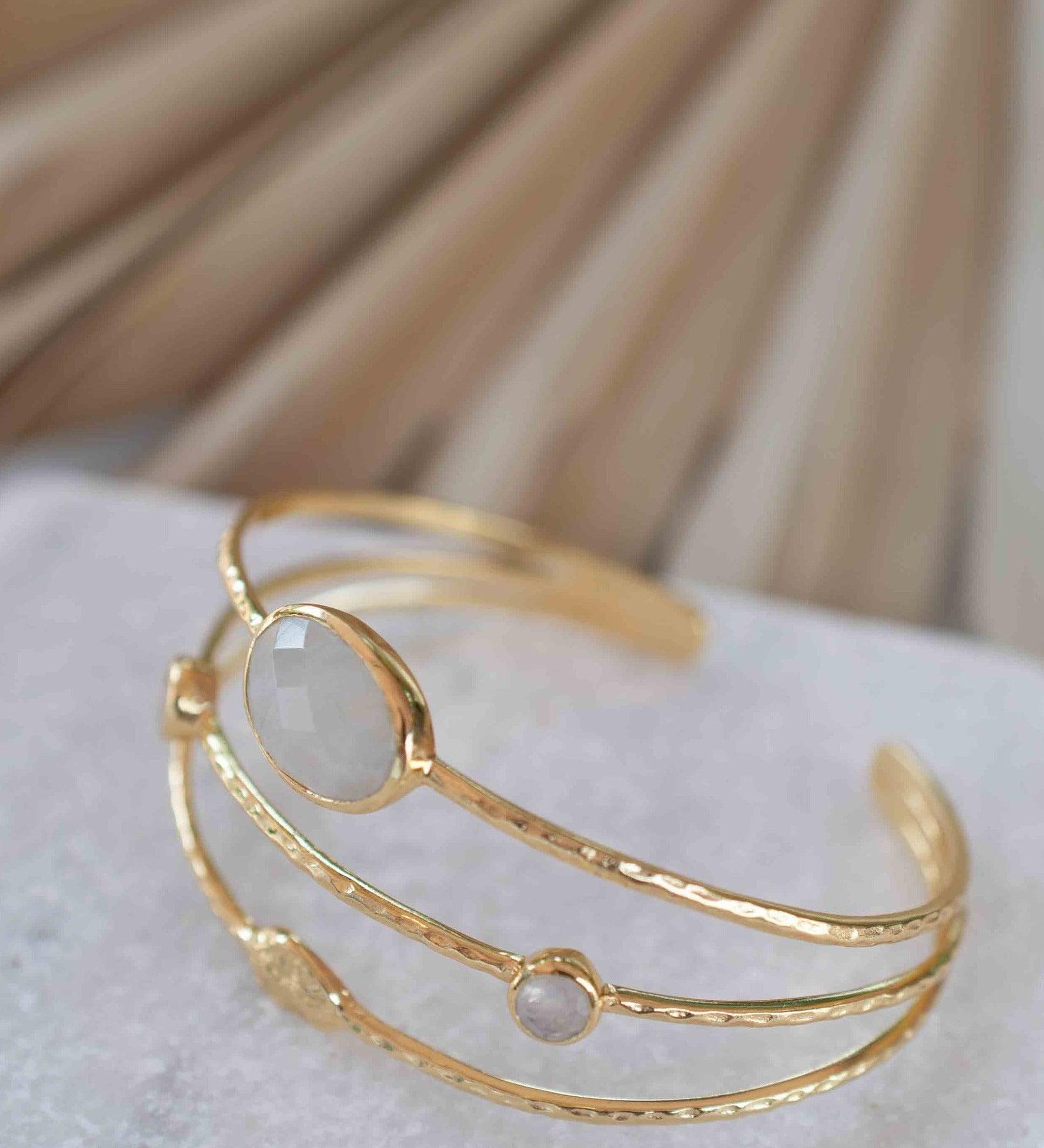 Moonstone Adjustable Bracelet ~ Gold Plated 18k ~ Handmade ~Statement  Hippie ~Bohemian ~Jewelry ~Gift For Her ~Gemstone ~Body ~ MB051