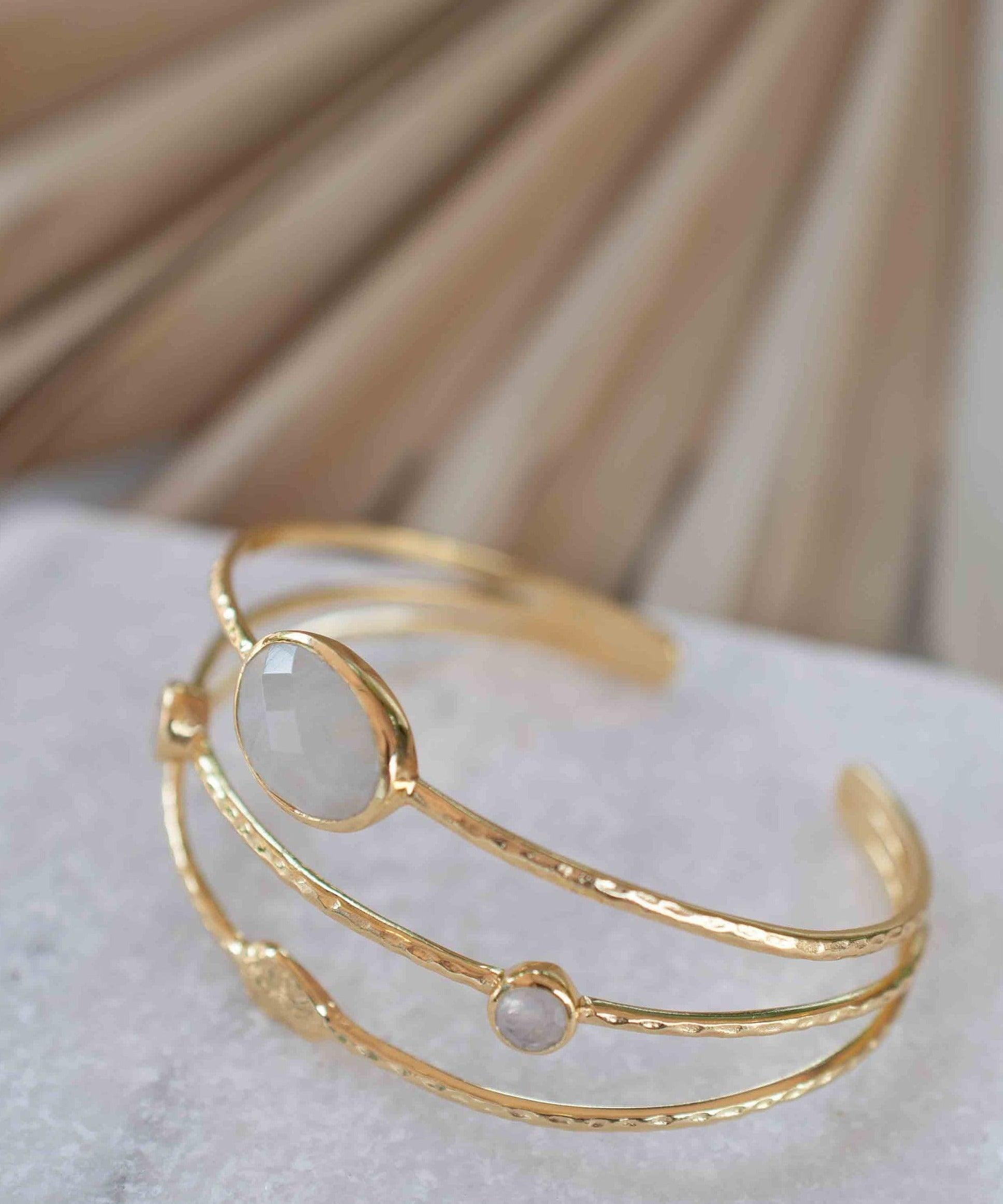 Moonstone Adjustable Bracelet ~ Gold Plated 18k ~ Handmade ~Statement  Hippie ~Bohemian ~Jewelry ~Gift For Her ~Gemstone ~Body ~ MB051