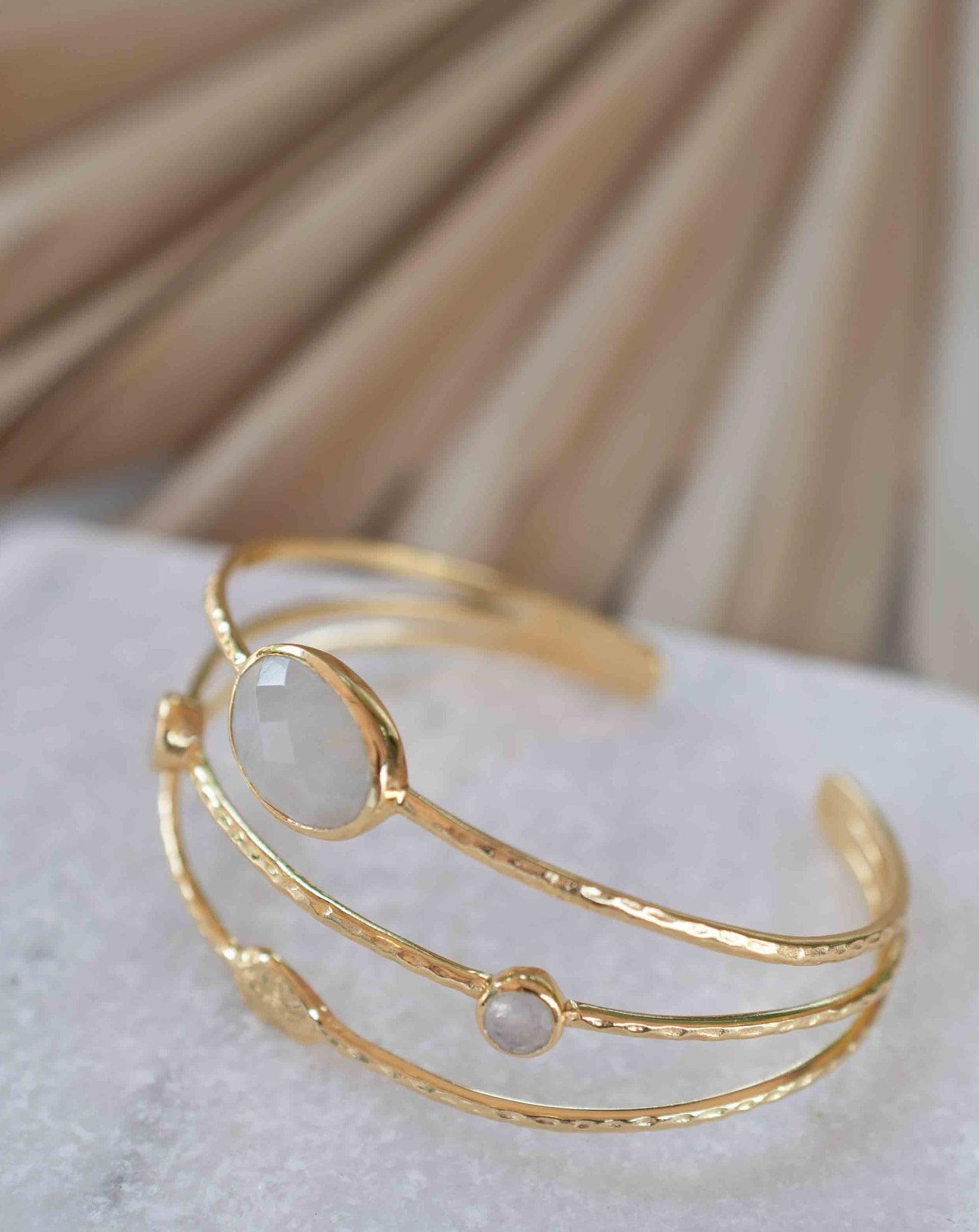 Moonstone Adjustable Bracelet ~ Gold Plated 18k ~ Handmade ~Statement  Hippie ~Bohemian ~Jewelry ~Gift For Her ~Gemstone ~Body ~ MB051