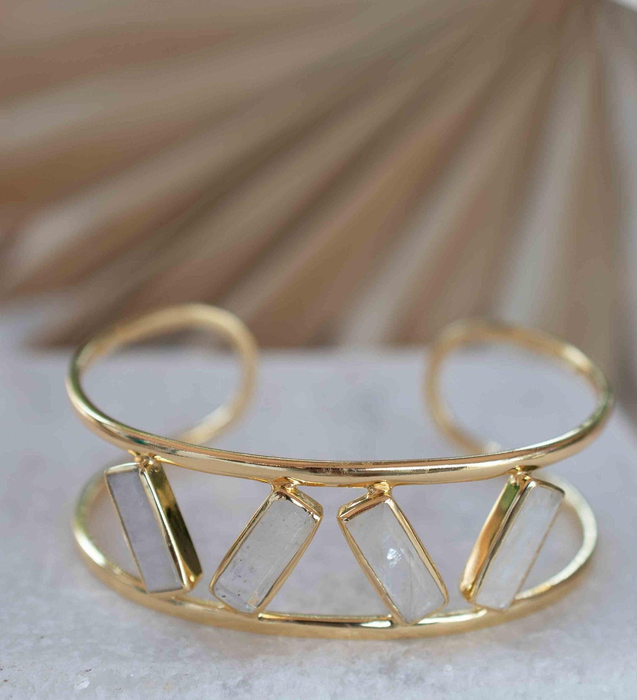 Moonstone Adjustable Bracelet ~ Gold Plated 18k ~ Handmade ~Statement  Hippie ~Bohemian ~Jewelry ~Gift For Her ~Gemstone ~Body ~ MB053
