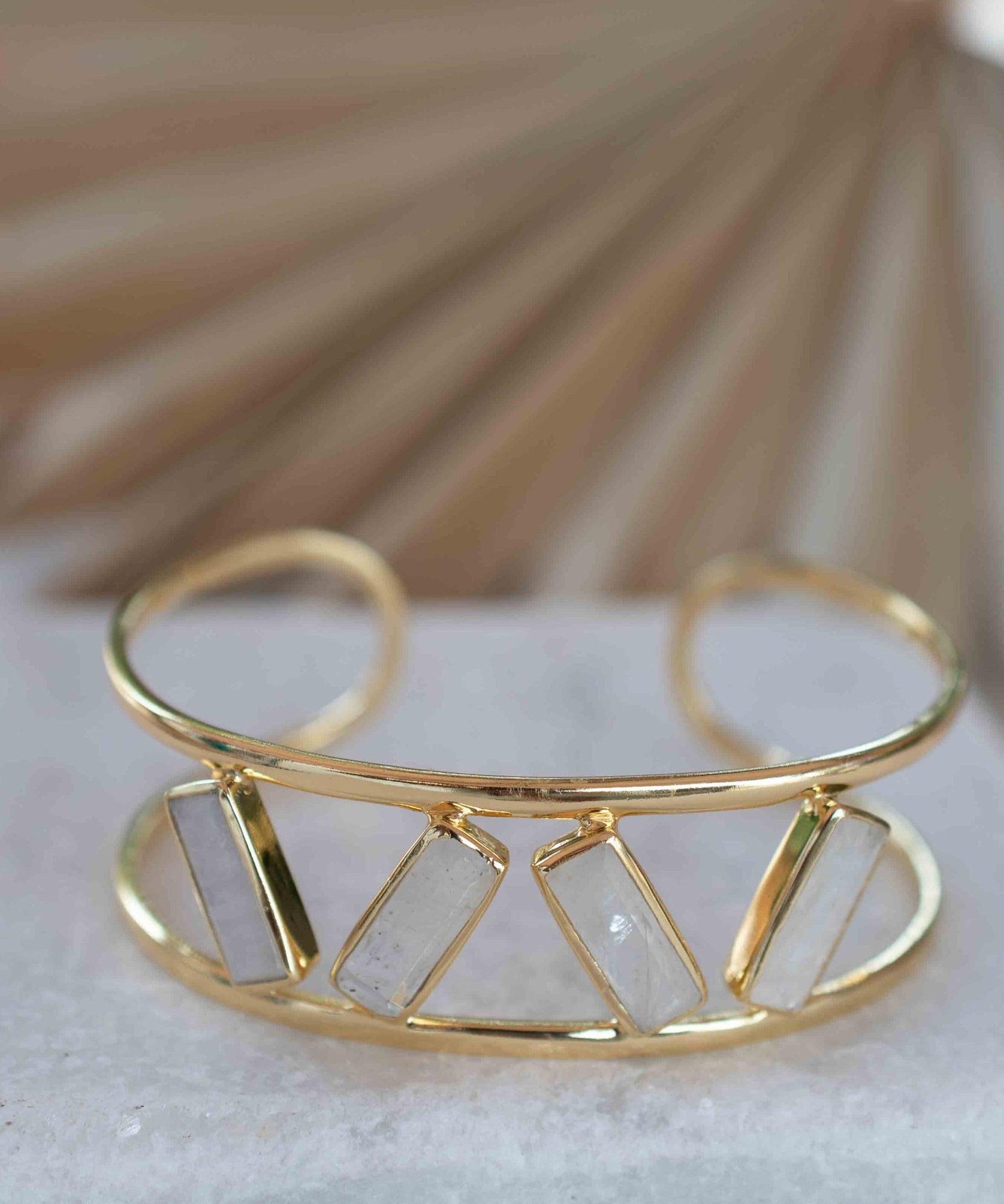 Moonstone Adjustable Bracelet ~ Gold Plated 18k ~ Handmade ~Statement  Hippie ~Bohemian ~Jewelry ~Gift For Her ~Gemstone ~Body ~ MB053