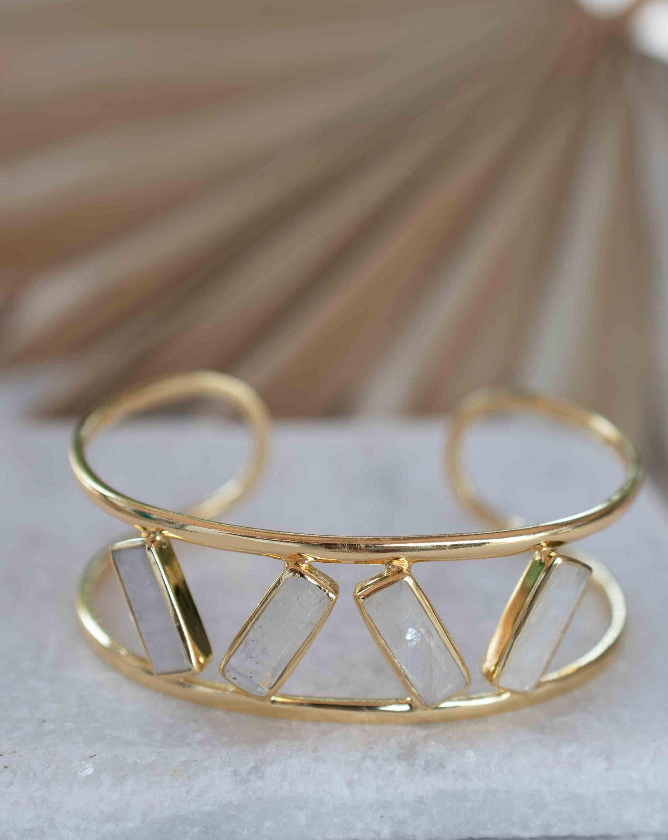 Moonstone Adjustable Bracelet ~ Gold Plated 18k ~ Handmade ~Statement  Hippie ~Bohemian ~Jewelry ~Gift For Her ~Gemstone ~Body ~ MB053