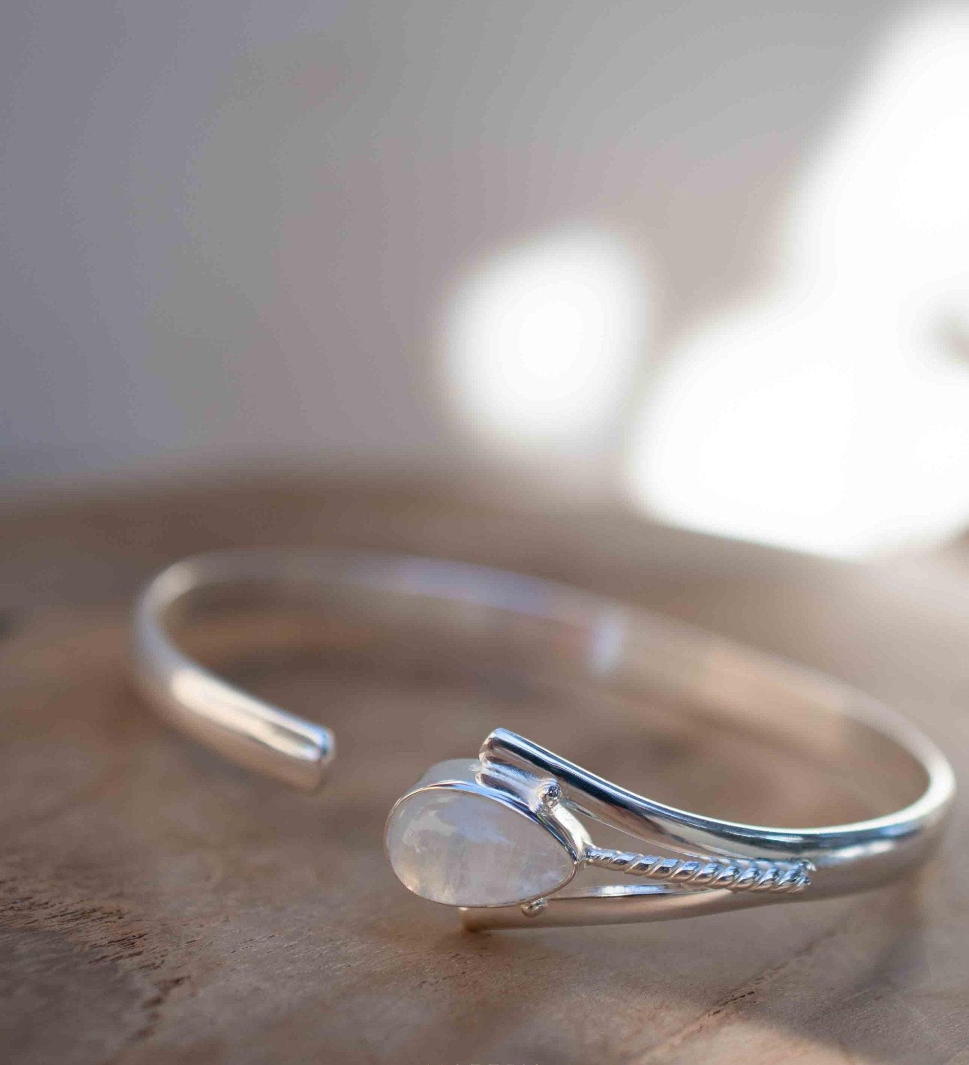 Moonstone Adjustable Bracelet ~ Sterling Silver 925 ~ Handmade ~ Statement ~Jewelry~ Minimalist ~ Genuine Stone ~ MB063