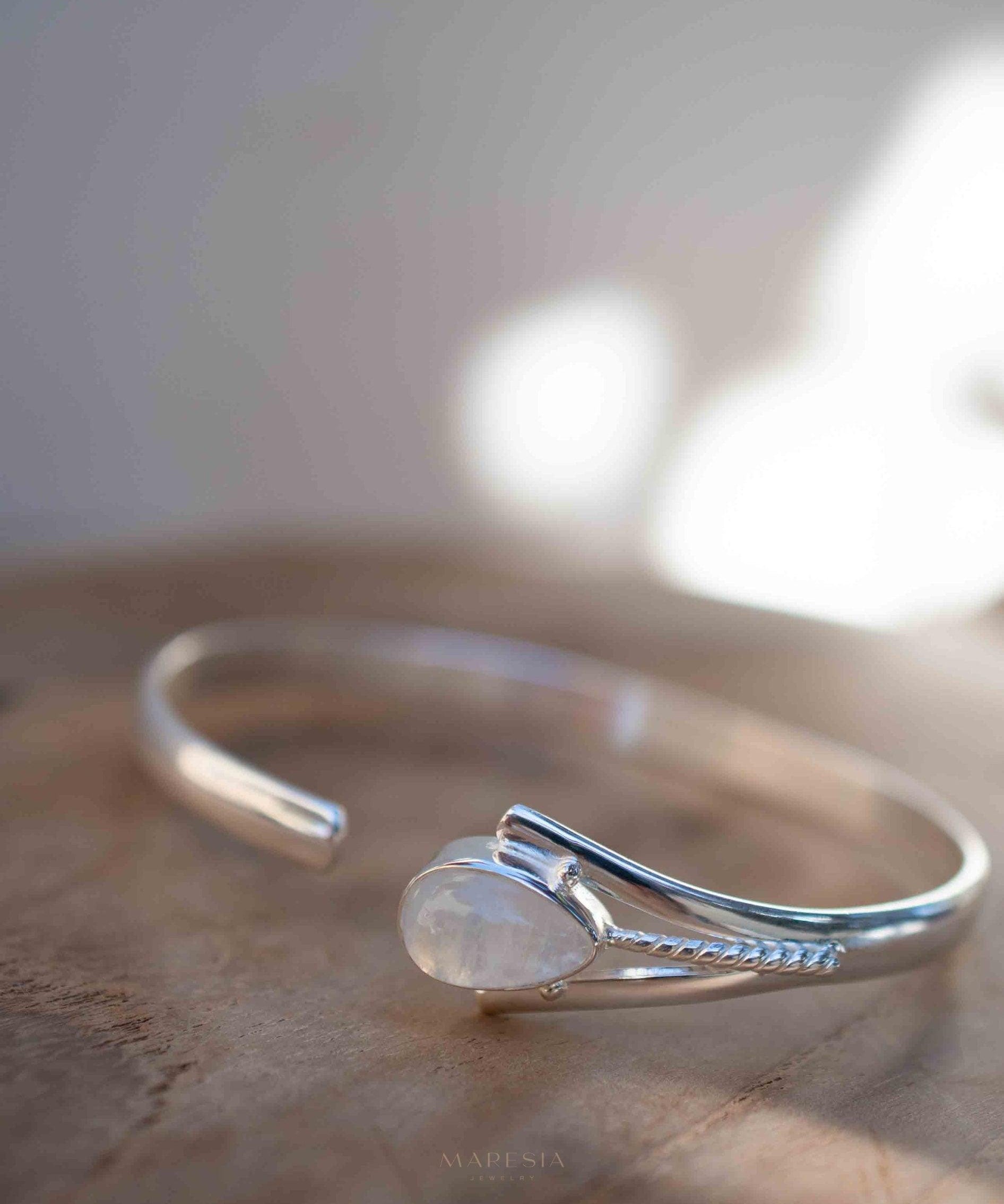 Moonstone Adjustable Bracelet ~ Sterling Silver 925 ~ Handmade ~ Statement ~Jewelry~ Minimalist ~ Genuine Stone ~ MB063