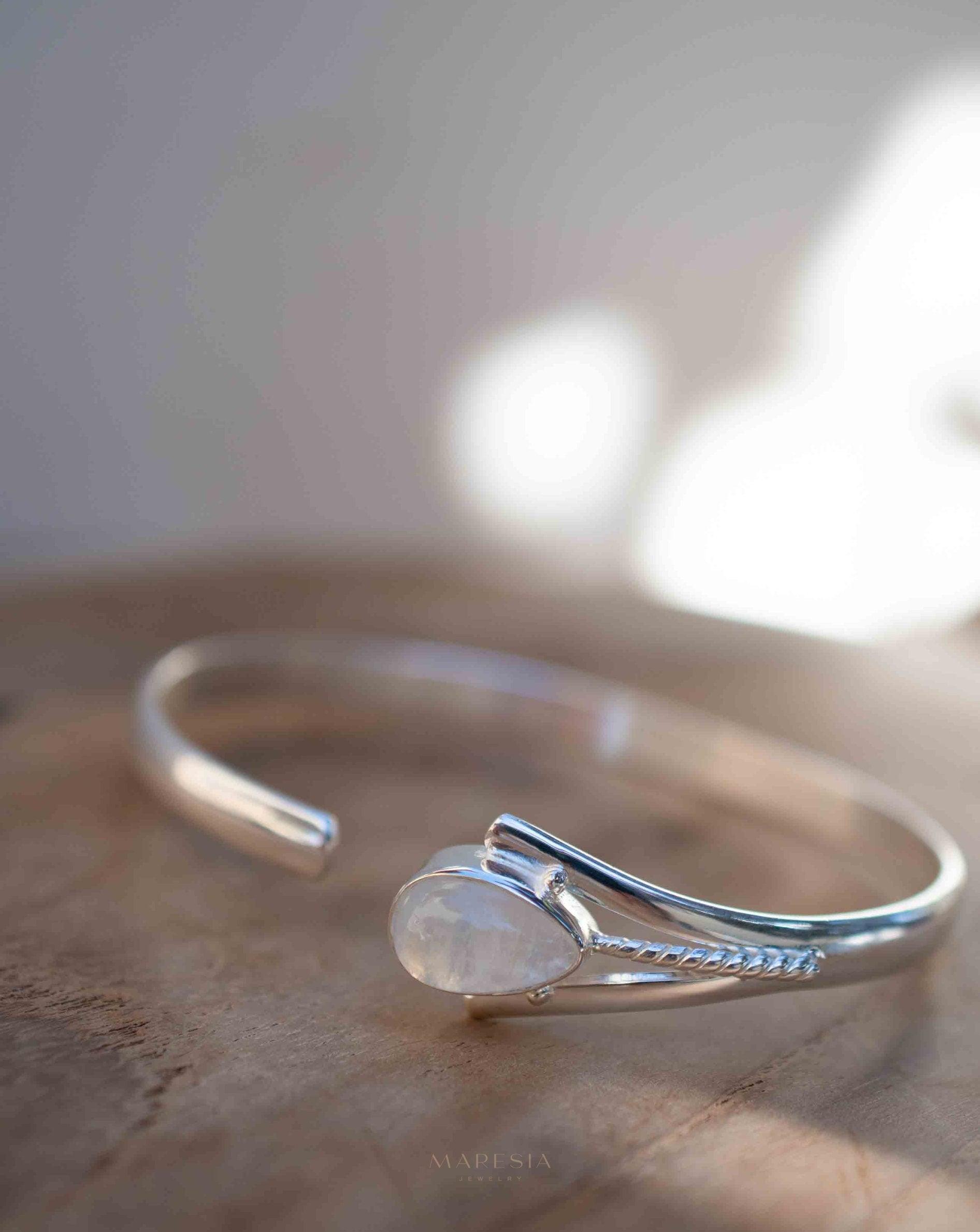 Moonstone Adjustable Bracelet ~ Sterling Silver 925 ~ Handmade ~ Statement ~Jewelry~ Minimalist ~ Genuine Stone ~ MB063
