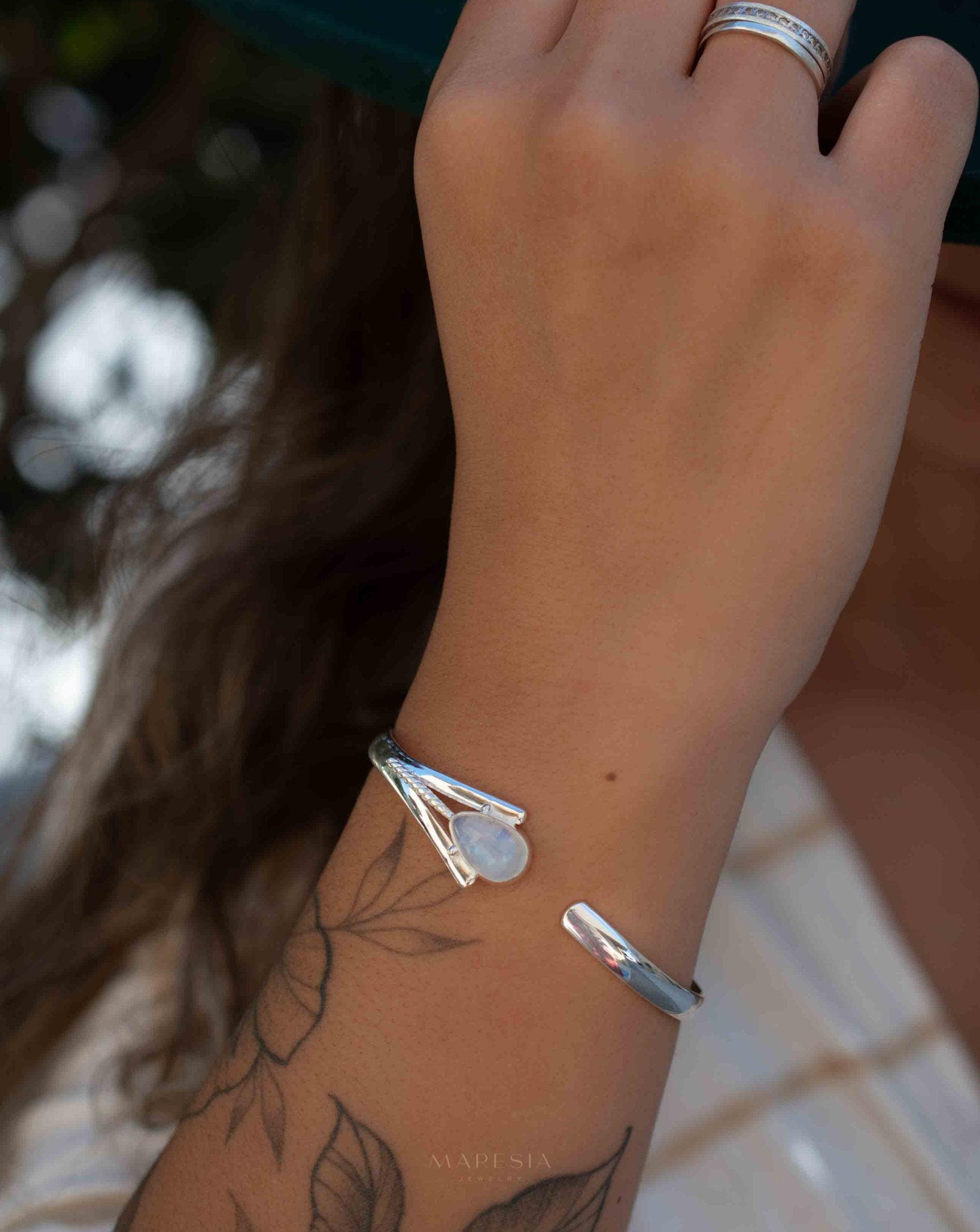 Moonstone Adjustable Bracelet ~ Sterling Silver 925 ~ Handmade ~ Statement ~Jewelry~ Minimalist ~ Genuine Stone ~ MB063
