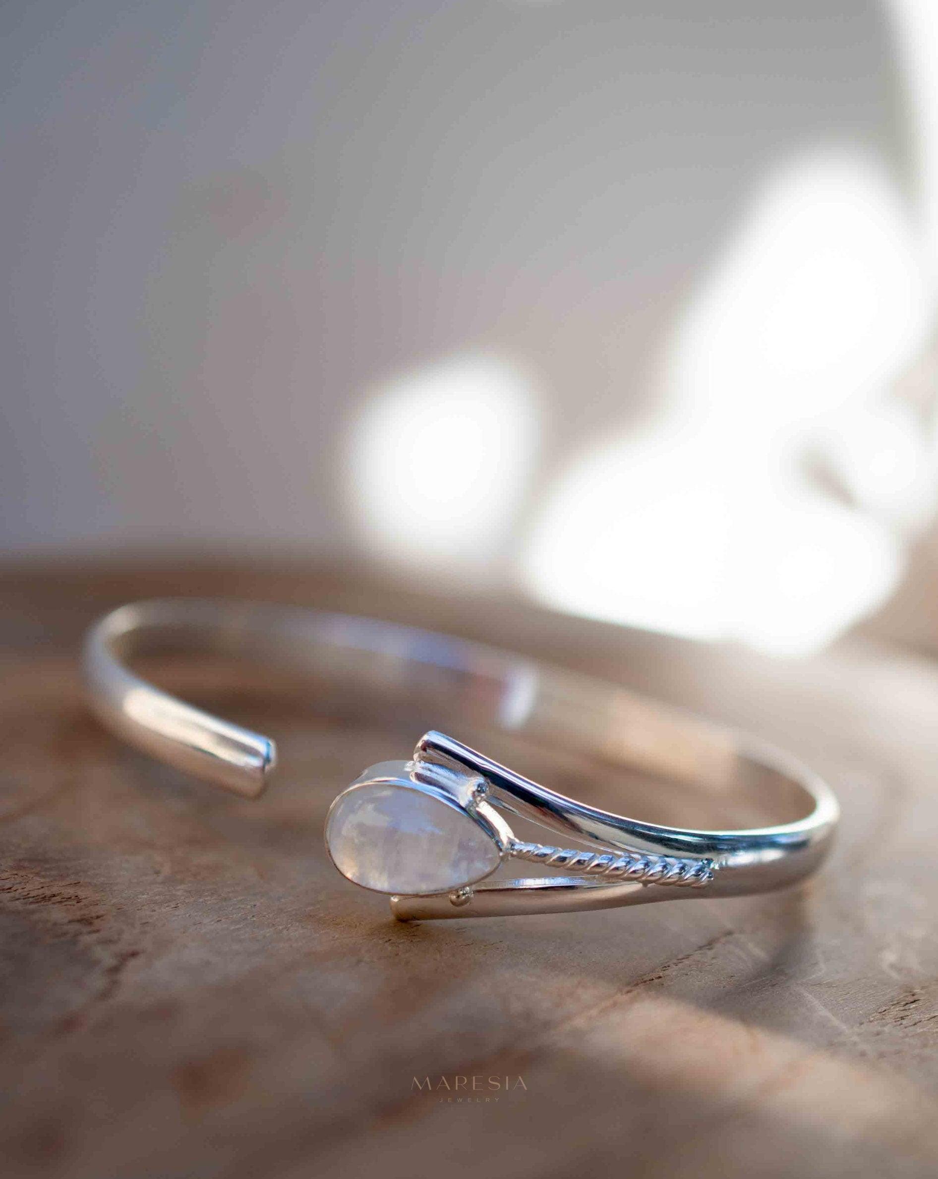 Moonstone Adjustable Bracelet ~ Sterling Silver 925 ~ Handmade ~ Statement ~Jewelry~ Minimalist ~ Genuine Stone ~ MB063