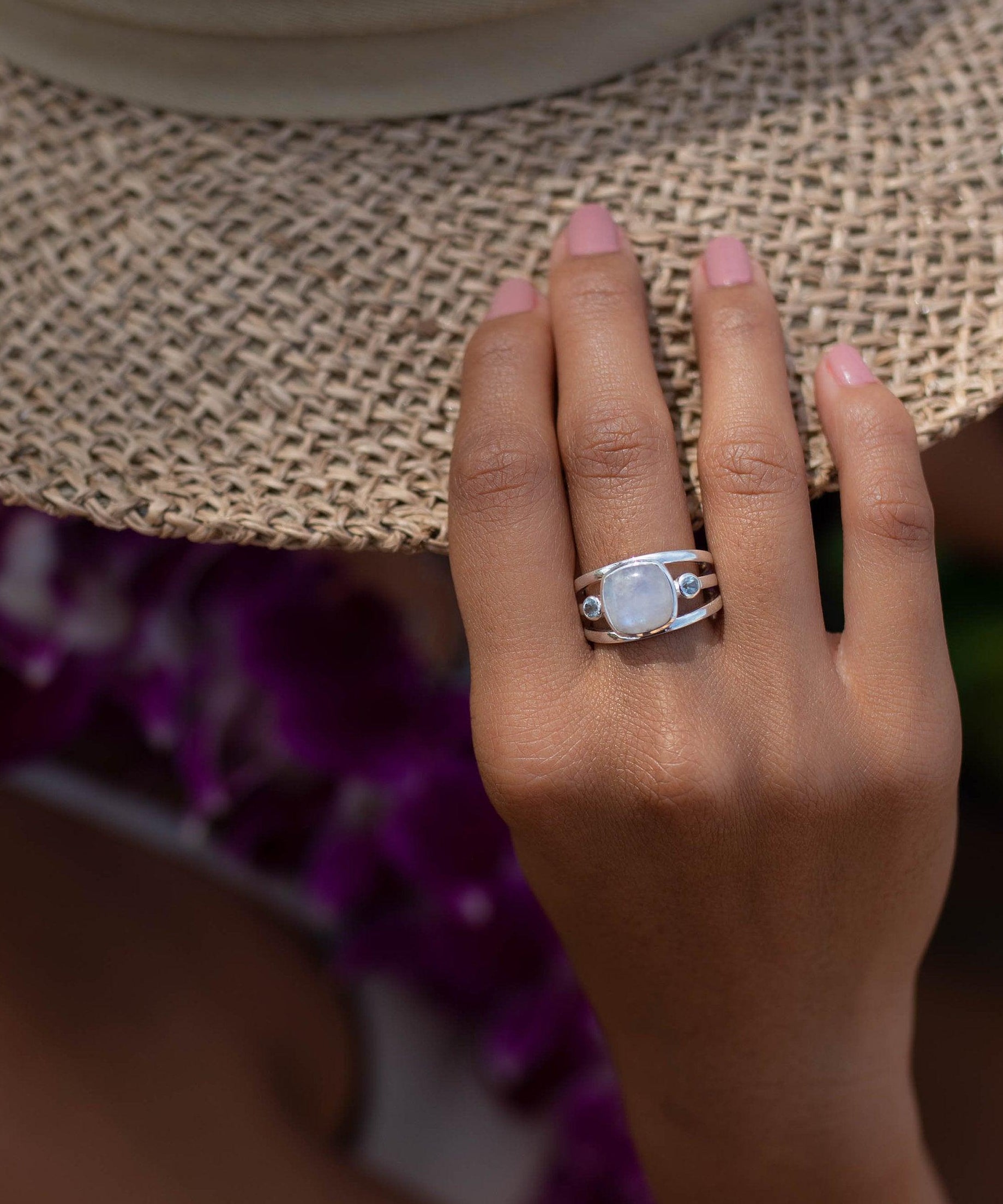 Moonstone & Blue Topaz Ring ~ Sterling Silver 925 ~ Handmade ~ Gemstone Hippie ~ Gypsy ~ Boho ~ Bohemian ~  Stunning~MR269
