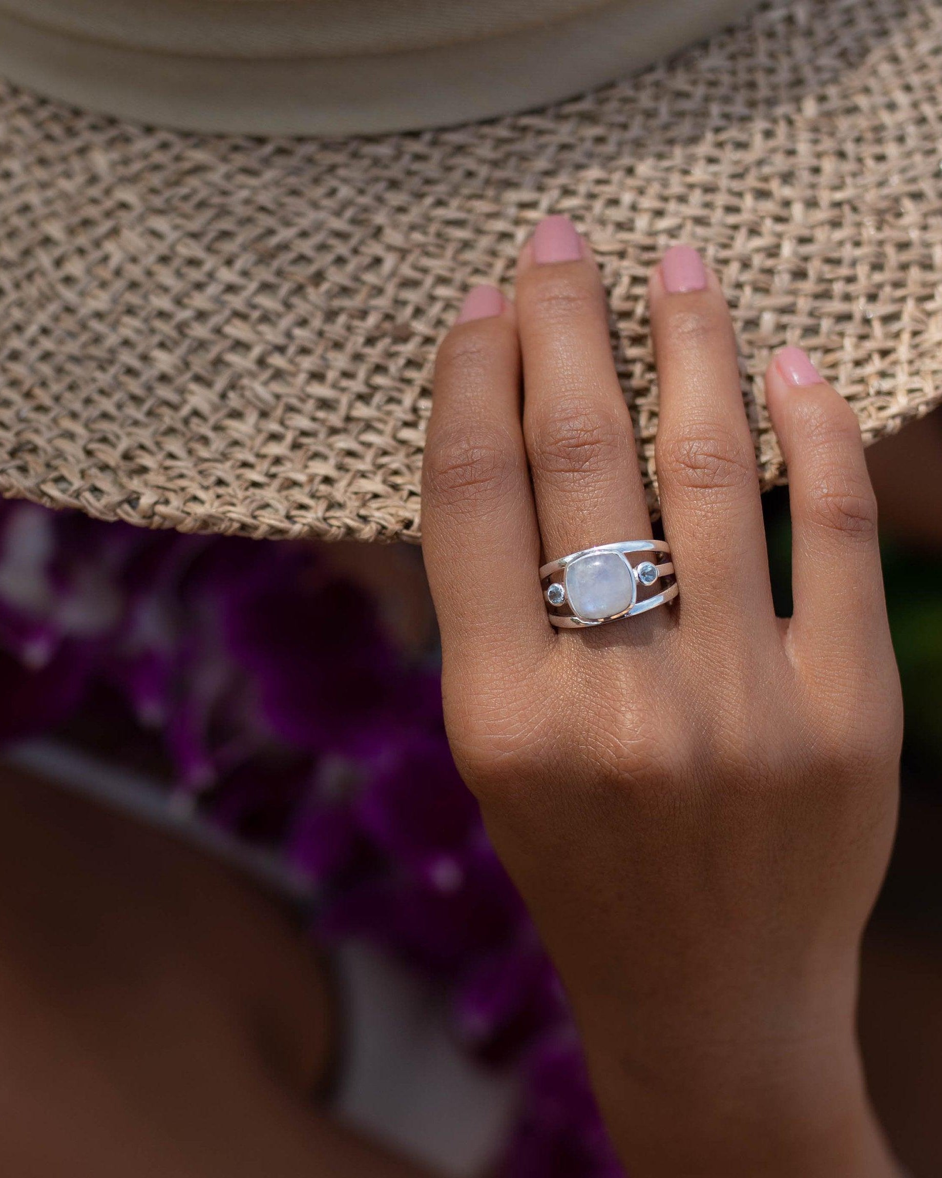 Moonstone & Blue Topaz Ring ~ Sterling Silver 925 ~ Handmade ~ Gemstone Hippie ~ Gypsy ~ Boho ~ Bohemian ~  Stunning~MR269