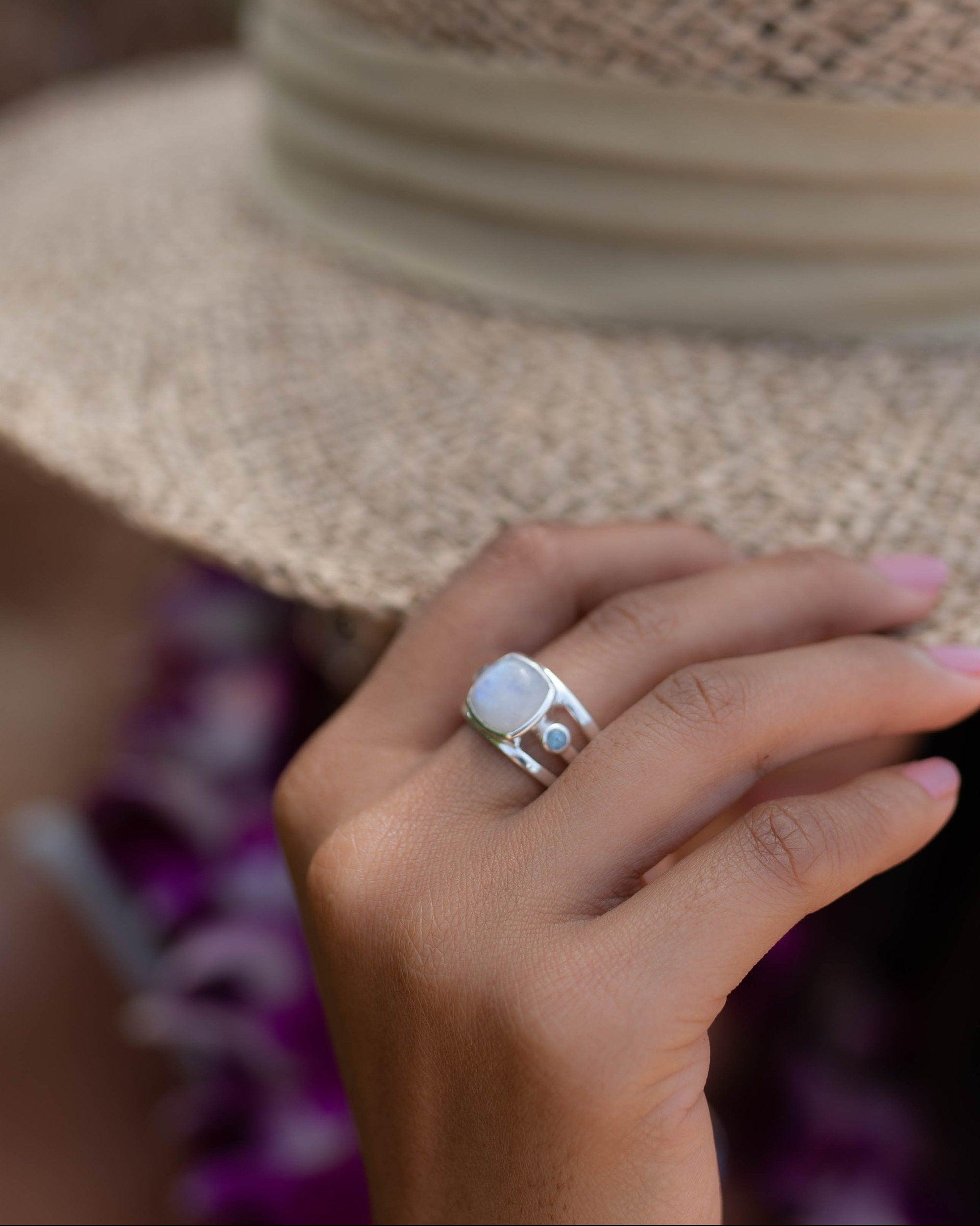 Moonstone & Blue Topaz Ring ~ Sterling Silver 925 ~ Handmade ~ Gemstone Hippie ~ Gypsy ~ Boho ~ Bohemian ~  Stunning~MR269