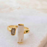 Moonstone & Labradorite Ring ~ Rectangular Stone ~ 18k Gold Plated ~ Jewelry ~ Handmade  ~ Boho ~ MR316