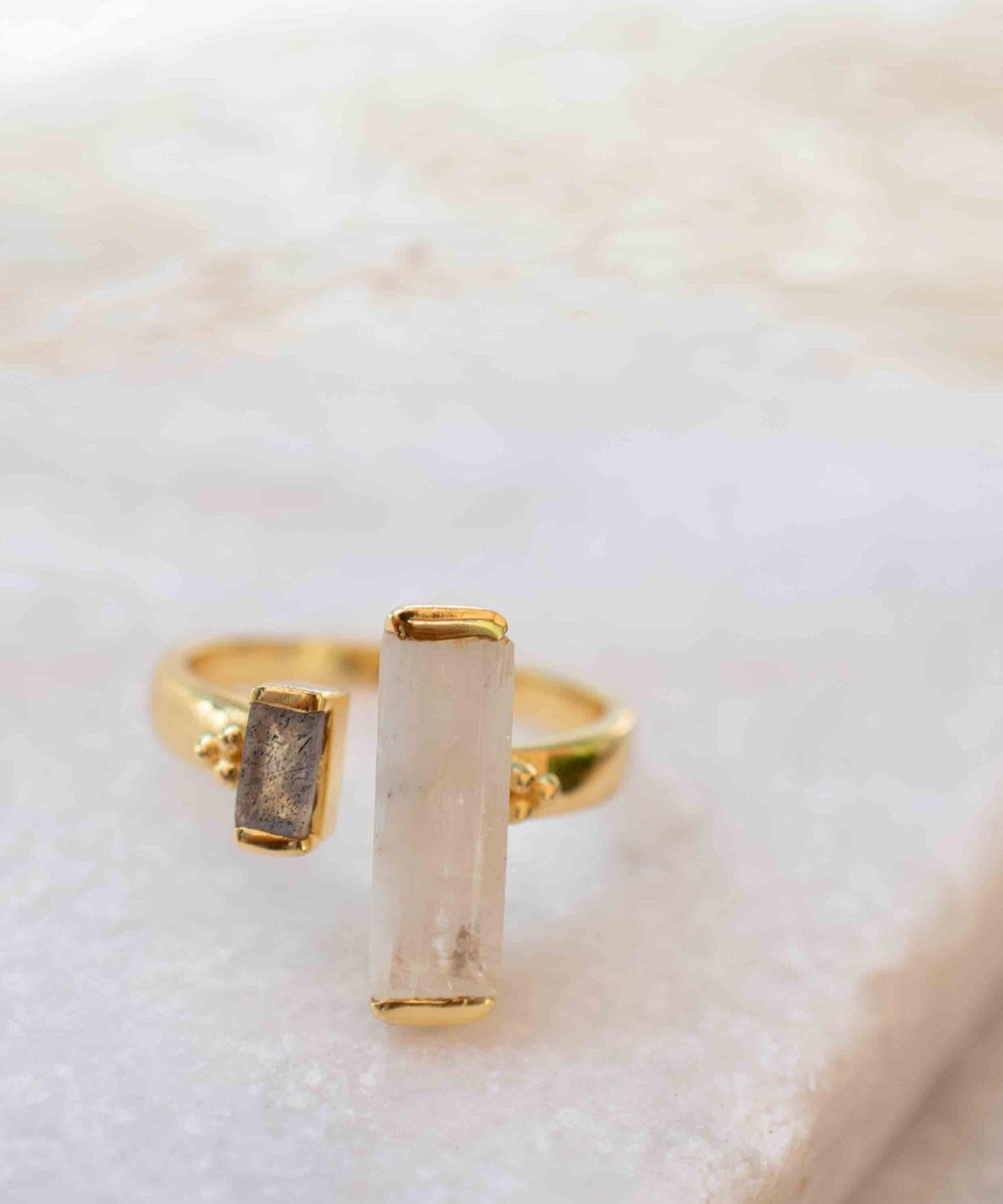 Moonstone & Labradorite Ring ~ Rectangular Stone ~ 18k Gold Plated ~ Jewelry ~ Handmade  ~ Boho ~ MR316