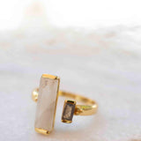Moonstone & Labradorite Ring ~ Rectangular Stone ~ 18k Gold Plated ~ Jewelry ~ Handmade  ~ Boho ~ MR316