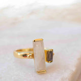 Moonstone & Labradorite Ring ~ Rectangular Stone ~ 18k Gold Plated ~ Jewelry ~ Handmade  ~ Boho ~ MR316