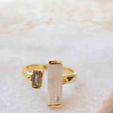 Moonstone & Labradorite Ring ~ Rectangular Stone ~ 18k Gold Plated ~ Jewelry ~ Handmade  ~ Boho ~ MR316