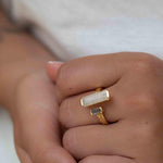 Moonstone & Labradorite Ring ~ Rectangular Stone ~ 18k Gold Plated ~ Jewelry ~ Handmade  ~ Boho ~ MR316
