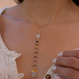 Moonstone & Tourmaline Y Necklace ~ Gold Vermeil ~ MN048 - Maresia Jewelry