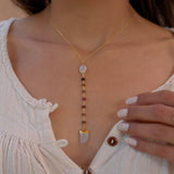 Moonstone & Tourmaline Y Necklace ~ Gold Vermeil ~ MN048 - Maresia Jewelry