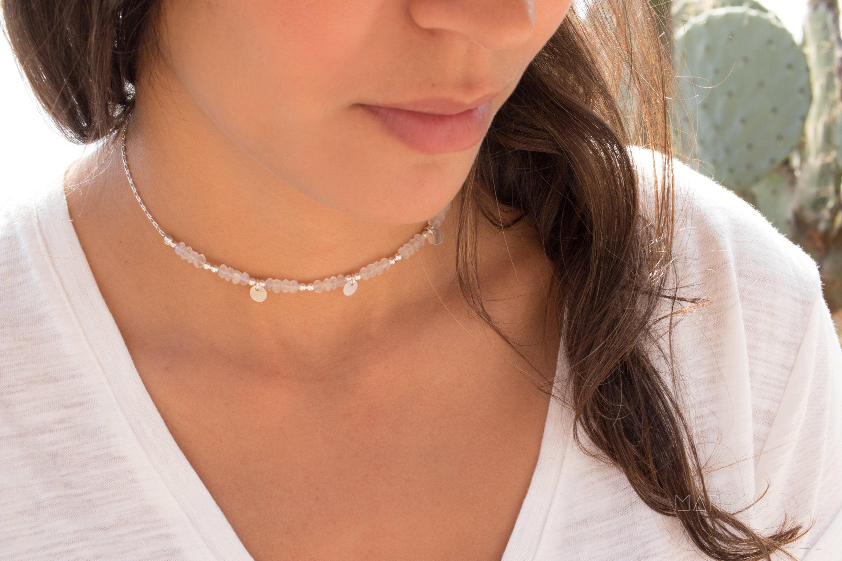 Moonstone Choker ~ Sterling Silver 925 or Gold Filled - Maresia Jewelry