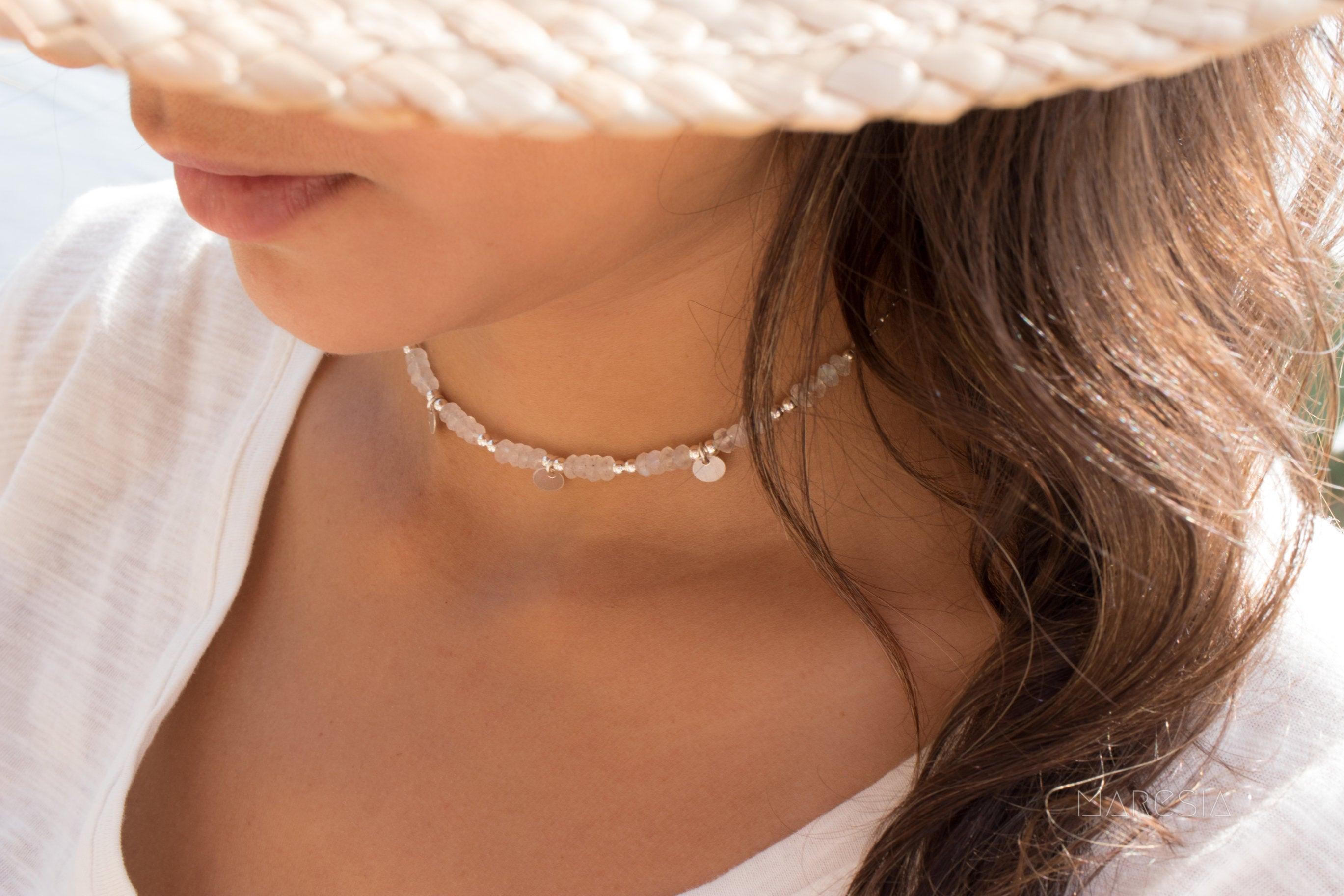 Moonstone Choker ~ Sterling Silver 925 or Gold Filled - Maresia Jewelry